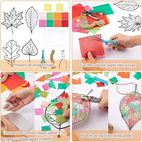 Miniatura 3 de 18 piezas de papel de seda de hojas de papel de seda para manualidades, otoño, hojas de otoño, para niños, aula, manualidades