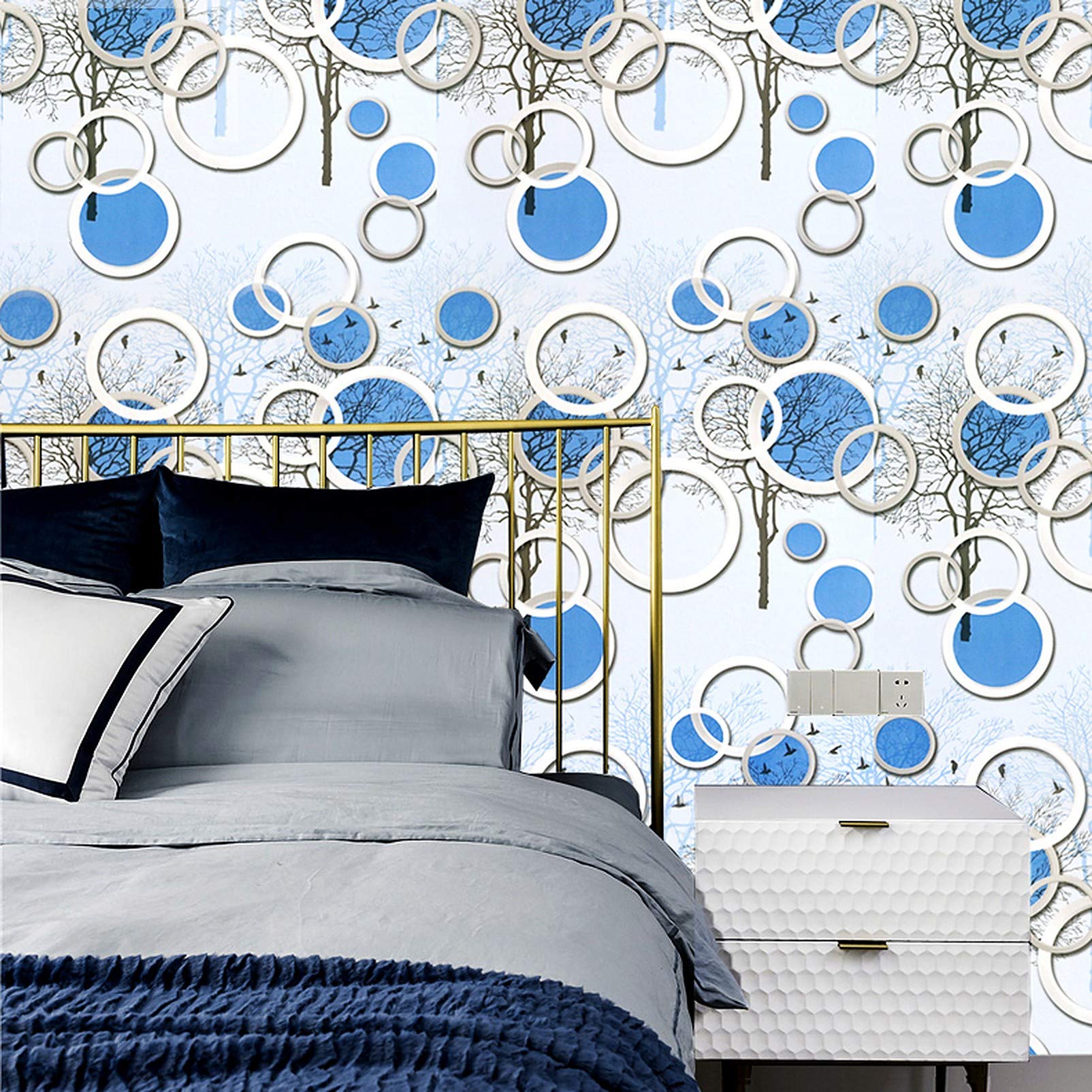 wolpin Wall Stickers Wallpaper for Living Room 3D Circles & Trees (45 cm x 10 m) Self Adhesive DIY Home Interior Decor, Blue (B09H8K1DKL) Amazon Price History, Amazon Price Tracker