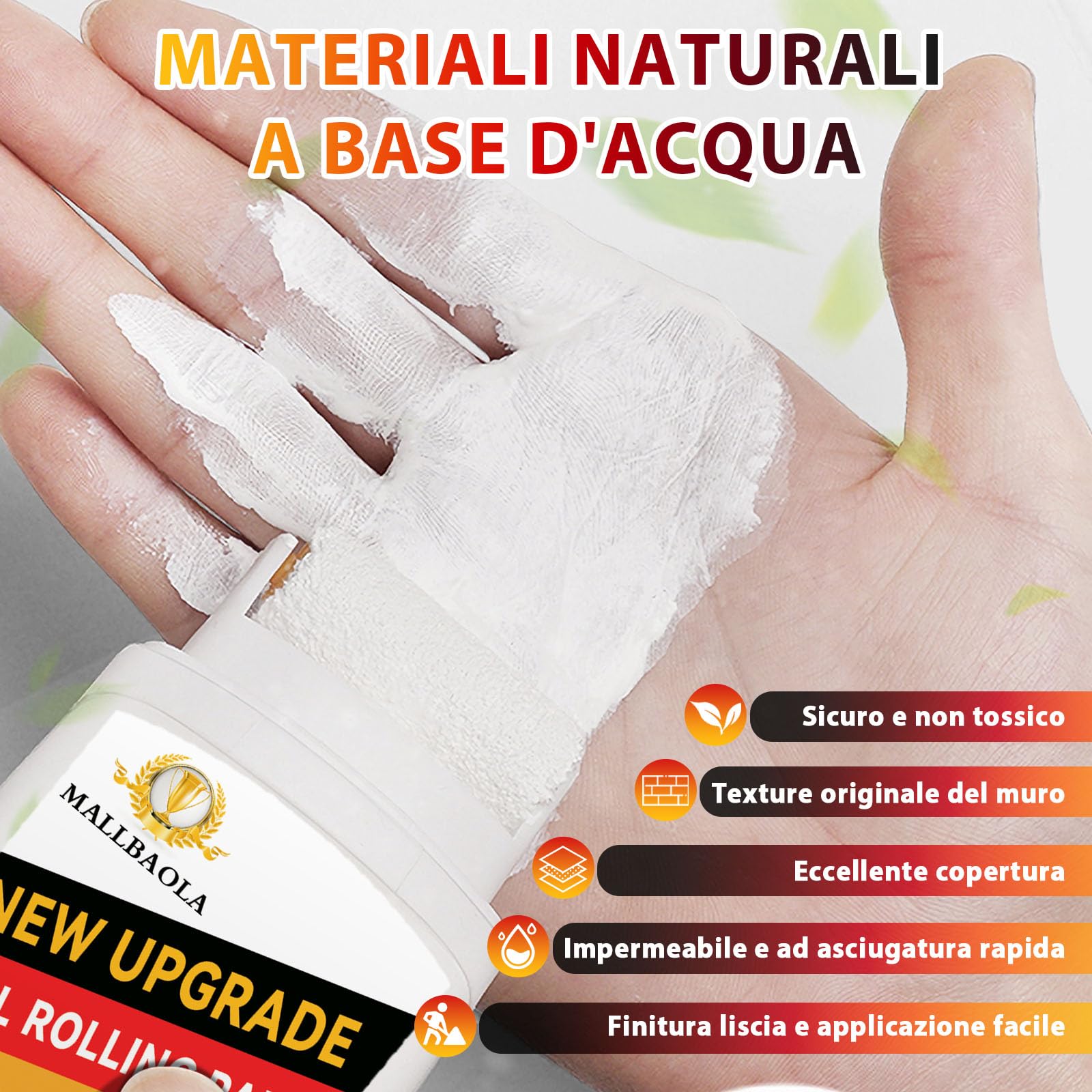 Rullo per Vernice Bianca, Vernice Bianca Muro Interno, Portatile Rullo per Pittura, Vernice Bianca a Rapida Asciugatura a Base d'Acqua, Rullo Pittura pittura da parete per pareti