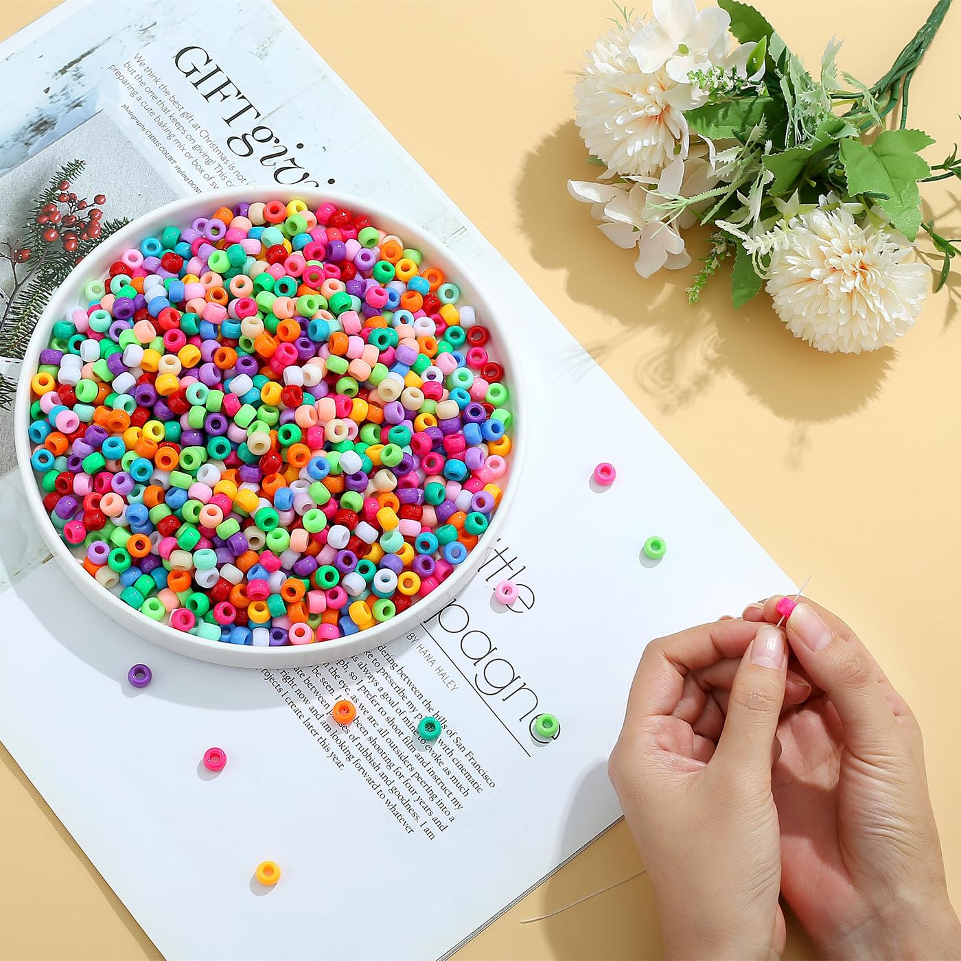 GUJOXILA Assorted Pony Beads Bulk 1000Pcs Coloured Kandi Beads for Bracelet Jewelry Making Hair Bead for Braids Mixed Threading Acrylic Pony Bead Kit for Crafting Bracelets 6×9mm - Image 2
