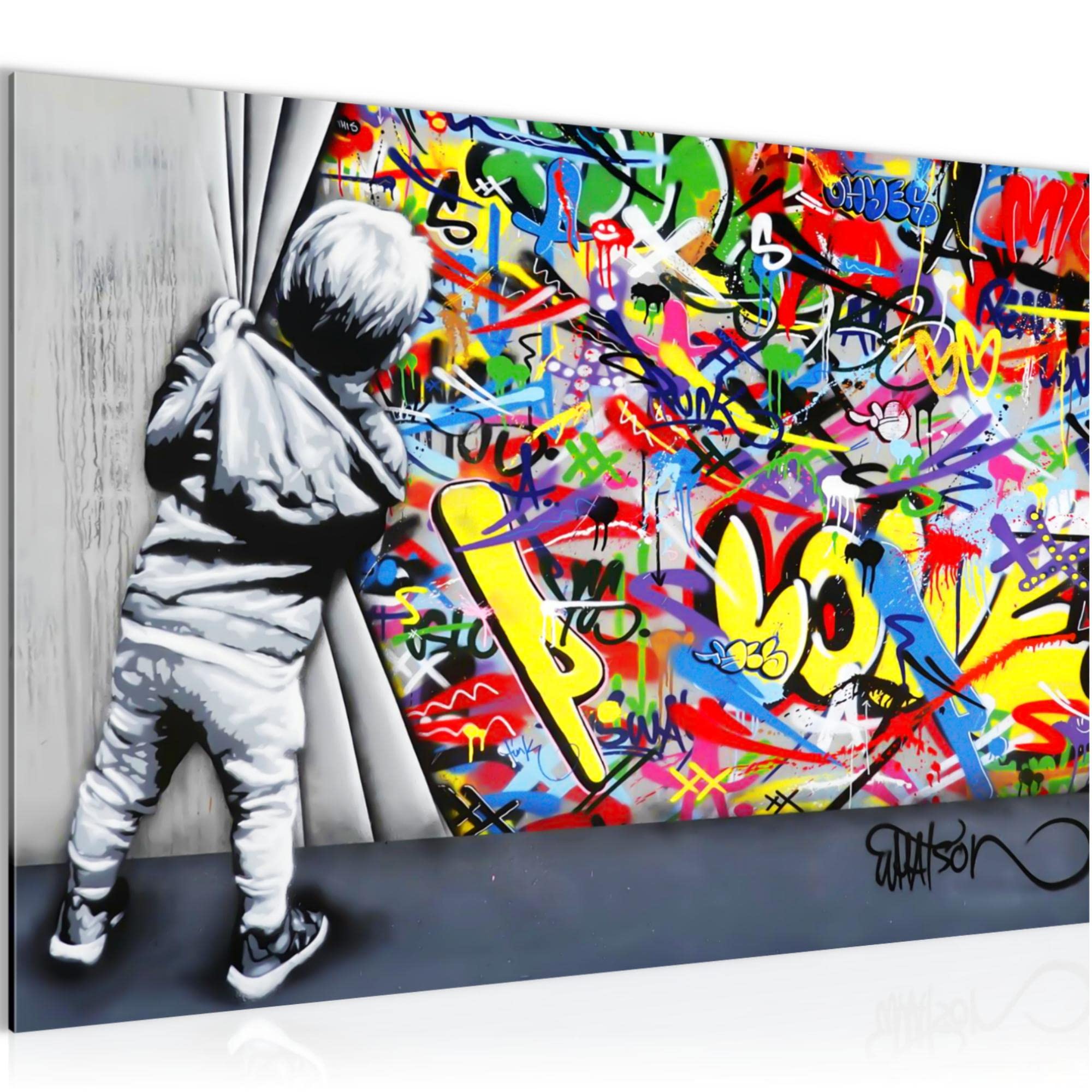 Runa Art Cuadro Moderno Behind the curtain - 100% Made In Germany - Street Art Graffiti Sala 043515a