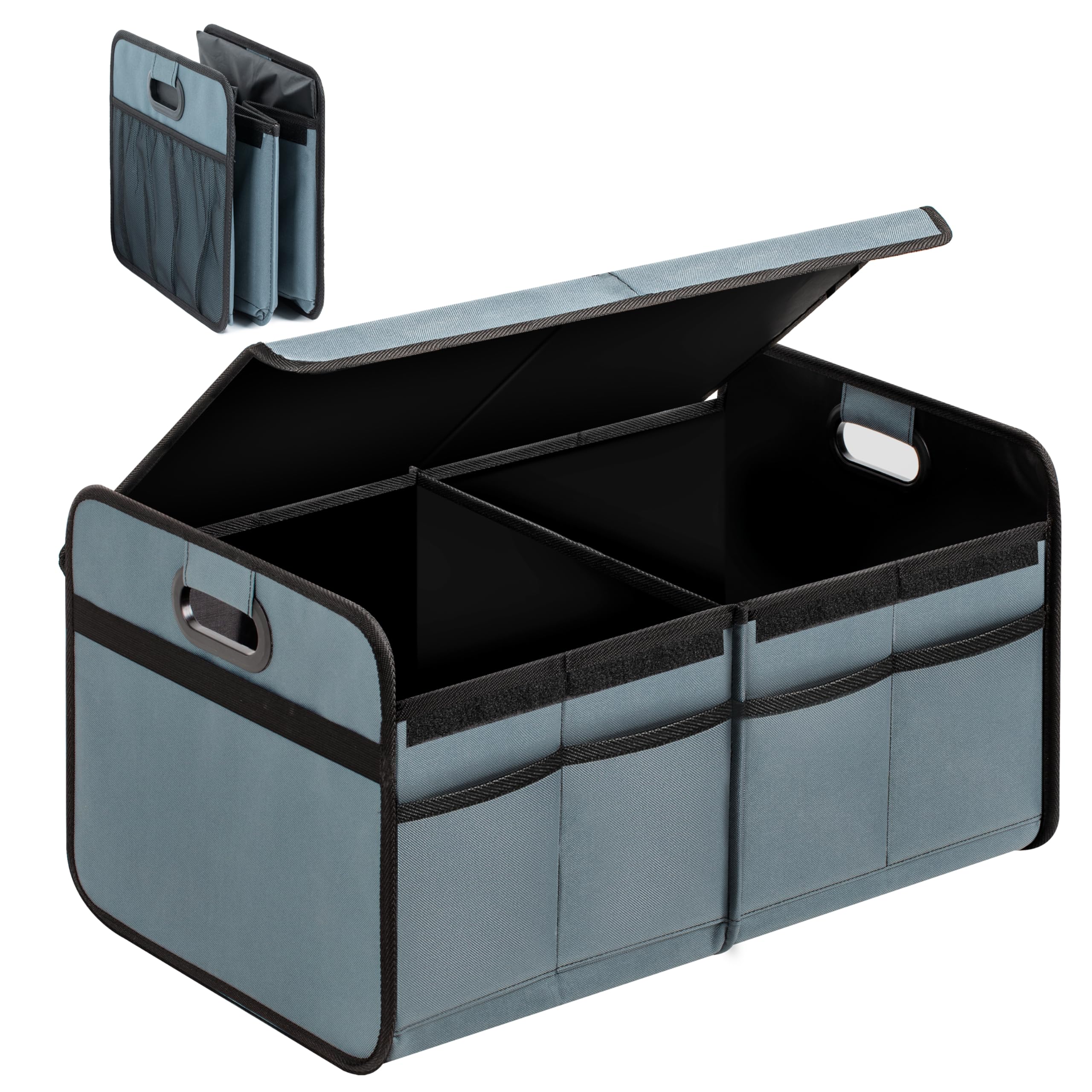 YSSOA Car Trunk Organizer with Lid Collapsible 2 Compartment Automotive Storage Box 600D Waterproof Oxford Polyester 50L Travel