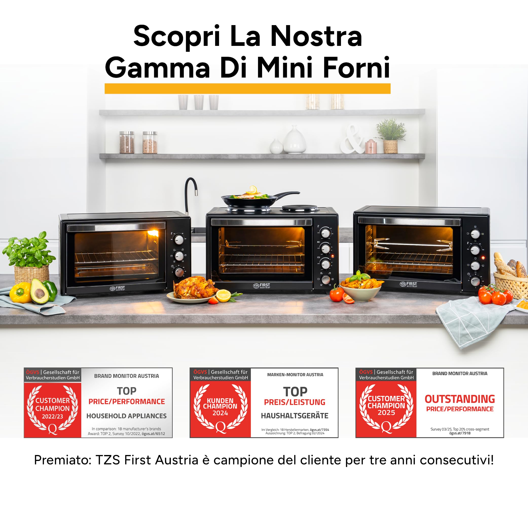 Forno con fornelli 60L 3200W - Fornetto pizza 230°C 6 modalità riscaldamento - Multiforno 4 altezze inserimento