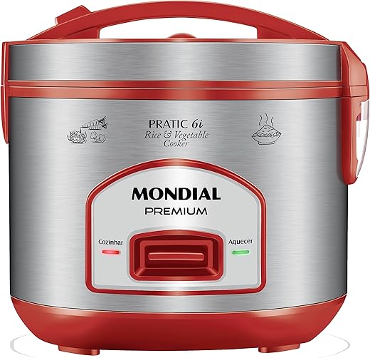 Panela Elétrica de Arroz, Mondial, Vermelho/Inox, 500W, 110V - PE-45-6X