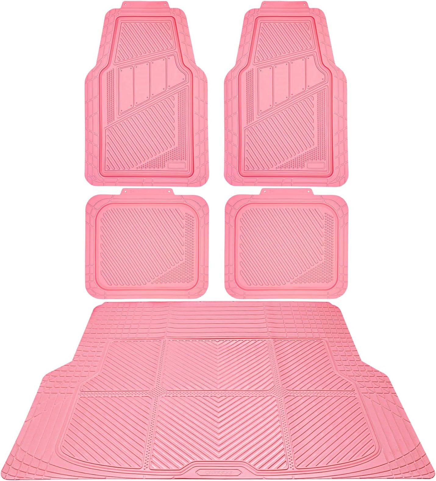 CAR PASS Heavy Duty Rubber Floor Mats Pink Car Mats Full Set with Trunk Cargo Liner - Universal Waterproof Floor Mats for Car SUV Truck, Durable All Weather Liner Mats Automotive Women (All Pink)