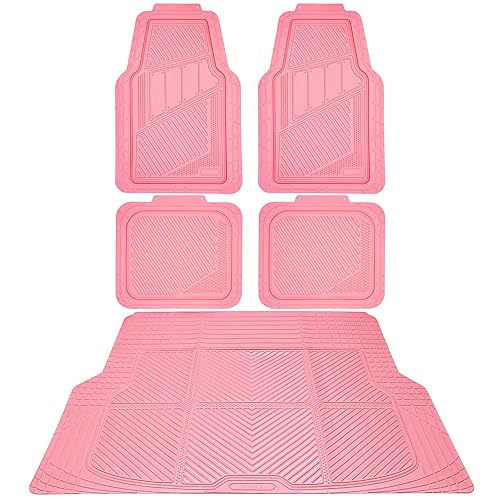 CAR PASS Heavy Duty Rubber Floor Mats Pink Car Mats Full Set with Trunk Cargo Liner - Universal Waterproof Floor Mats for Car SUV Truck, Durable All Weather Liner Mats Automotive Women (All Pink) - All Pink Cargo Liner