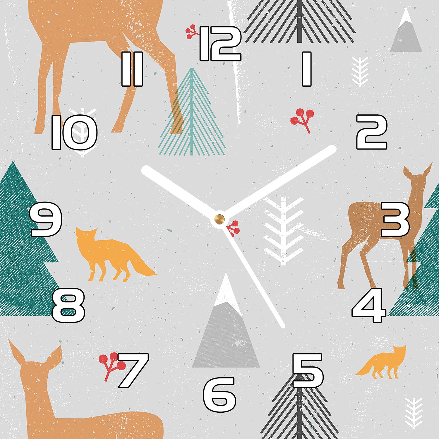 Horloge en verre 30x30 cm cerfs de la forêt pour décoration murale de salon et cuisine moderne