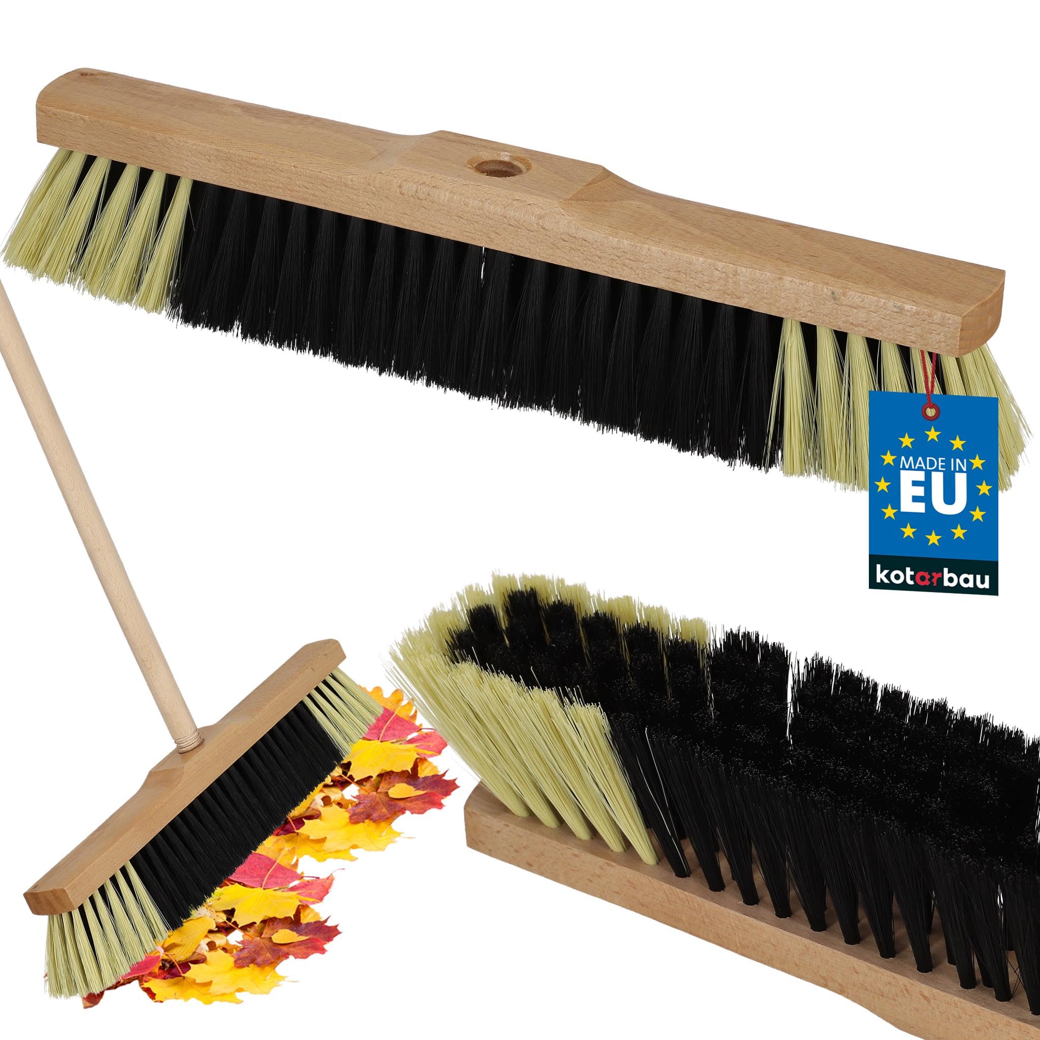 KOTARBAU® Zamiatacz Nylonowy Podłogowy - 40 CM - Szczotka do Kostki - Miotła Drewniana do Liści