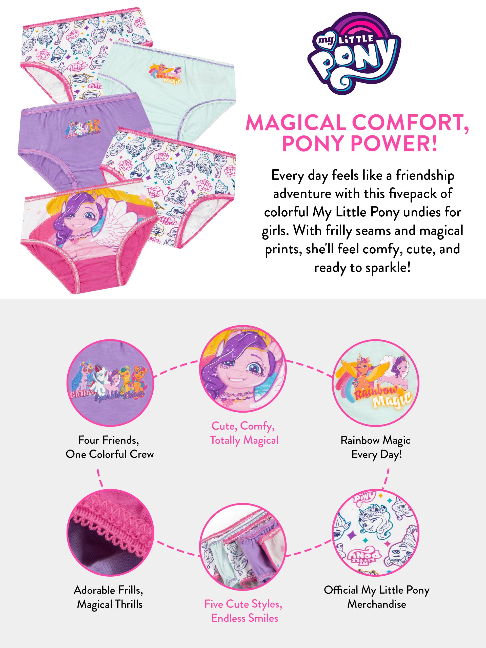 My Little Pony Majtki Dziewczęce 5-Pack, Bawełniana Bielizna Dla Dzieci, Wygodne Majtki Dla Dziewczynki
