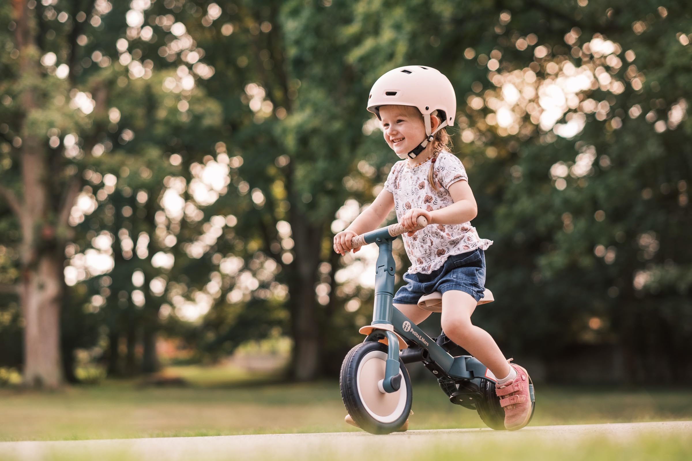 Petite&Mars Turbo 5-in-1 Triciclo Evolutivo – Bici Bimbo Multifunzione Regolabile, 1,5 a 5 Anni (Rosa Polvere)