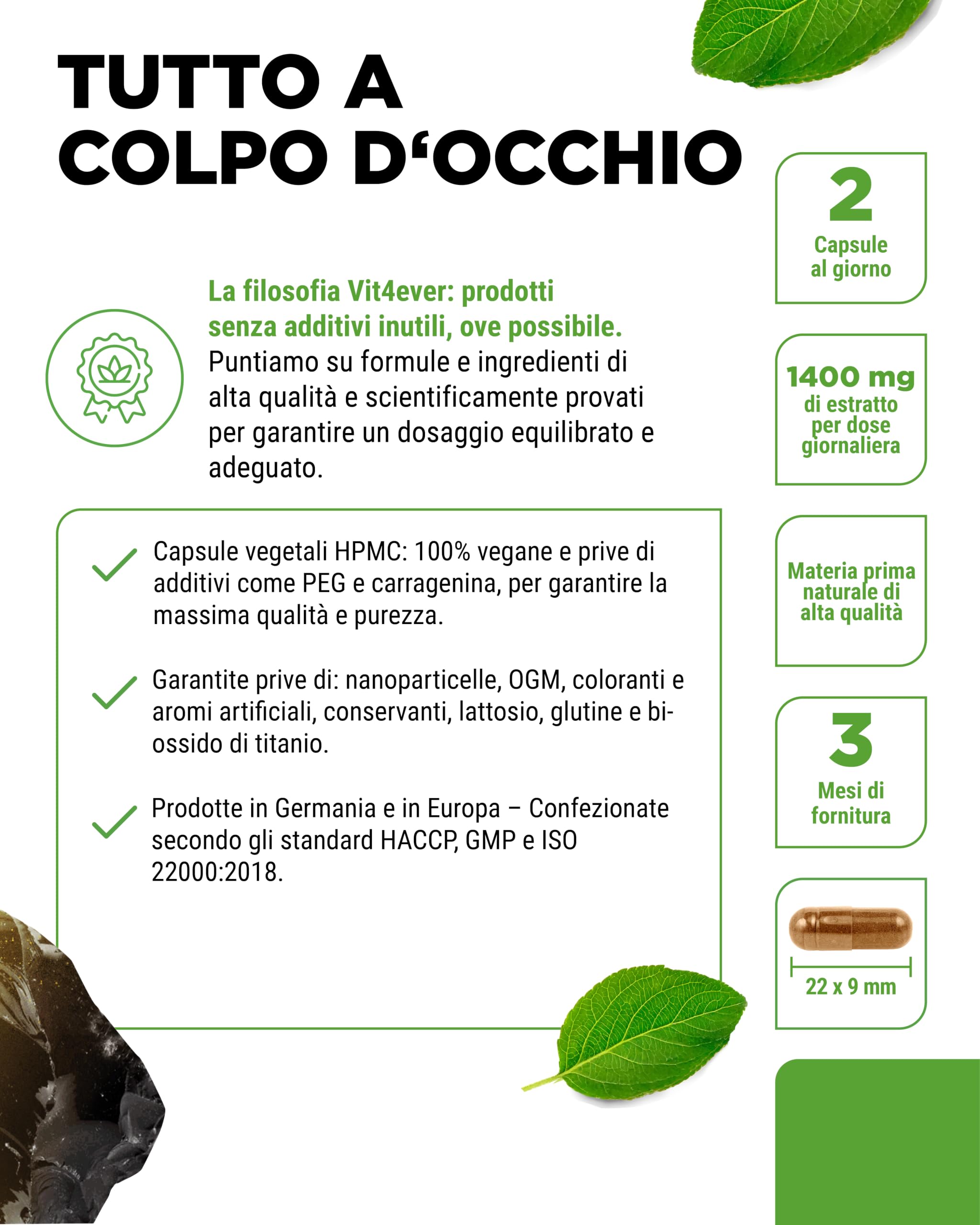 vit4ever Capsule di Shilajit ad Alto Dosaggio - 180 Capsule Vegane - 1400 mg di Estratto di Mumijo 10:1 per Dose Giornaliera - Shilajit Originale dall’Himalaya - Senza Additivi Inutili