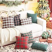 Vista 6 de Aqothes - Paquete de 2 fundas para cojines decorativos de Navidad, con estampado de cuadros escoceses para decoración festiva de granja u hogar