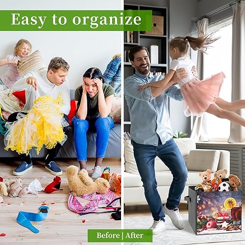 Miniatura 7 de Christmas Wine Food Collapsible Fabric Storage Cubes Organizer with Handles,Wooden Rustic Table Closet Organizers for Shelves,Foldable,for