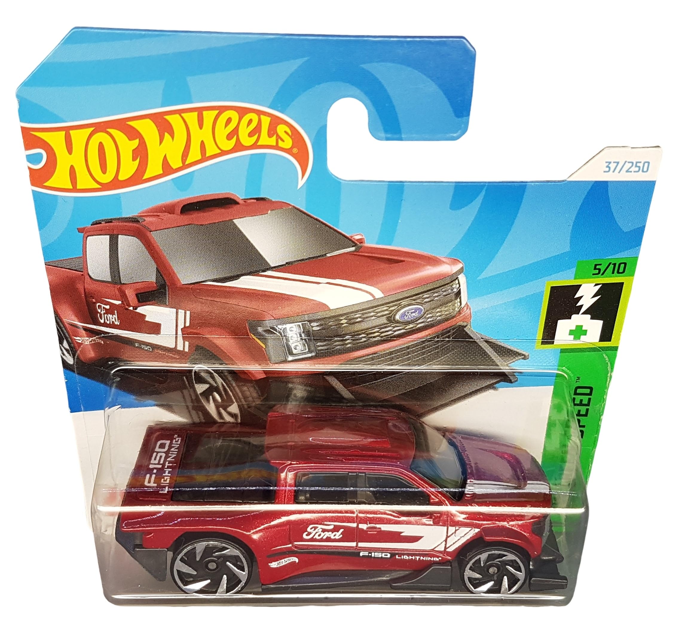 Hot Wheels Ford F-150 Lightning Custom Truck, HW Green Speed 5/10, HTB82, Short Card, Dark Red Metallic, Mattel 2024 - Image 2