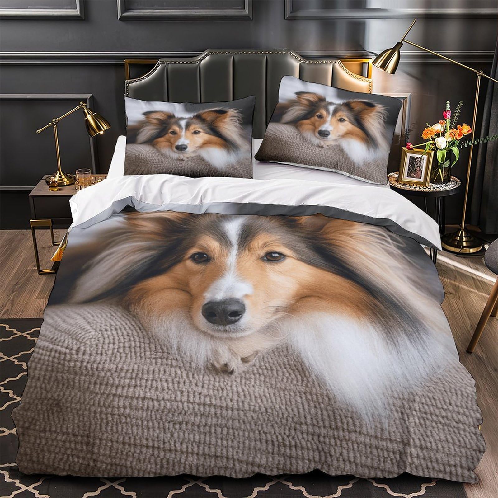 Parure de lit chien 3D en microfibre 3 pièces pour adulte et enfant ensemble de literie King size