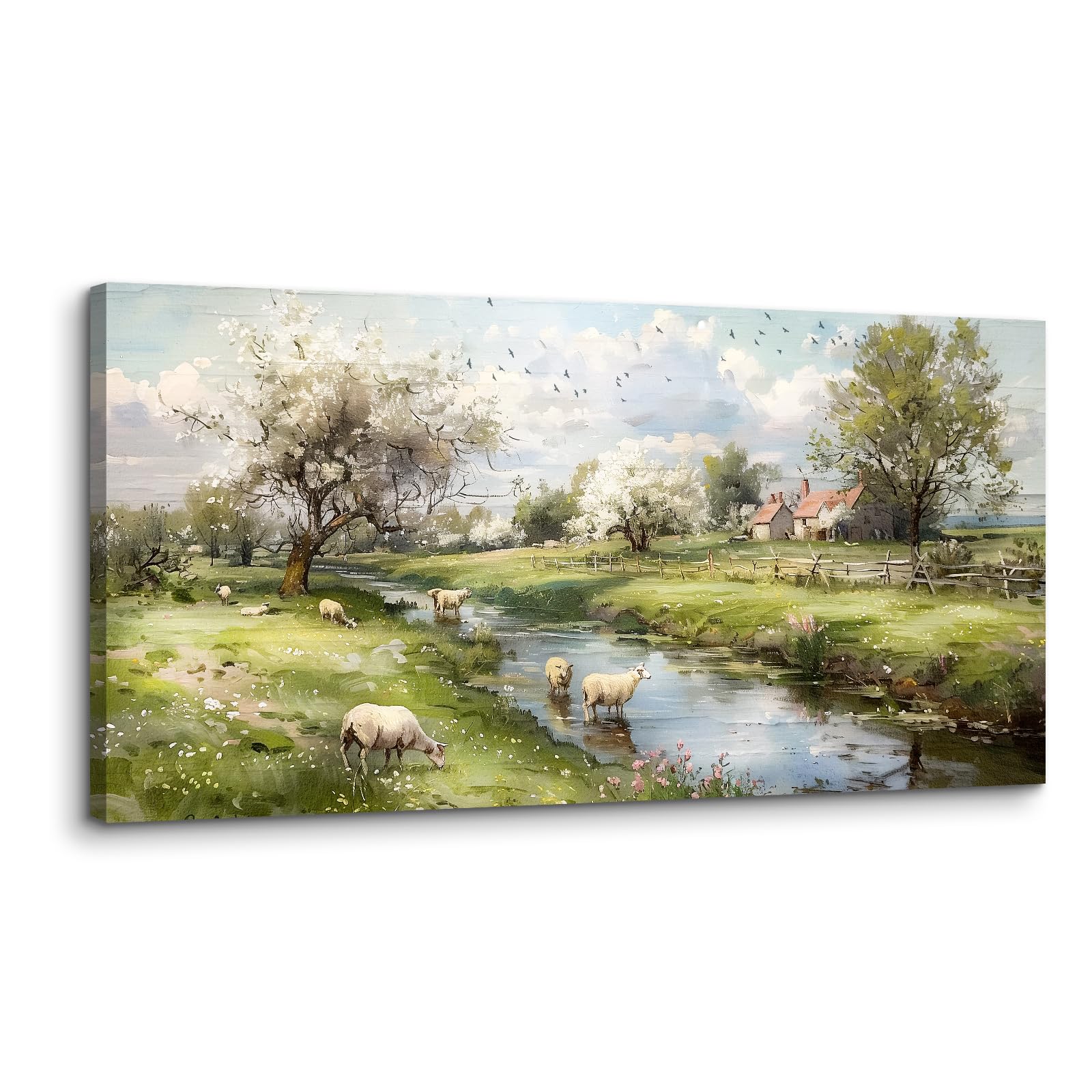 MHARTK66 Cuadros Decoracion Salon Modernos, 50x100 cm Grandes Laminas Decorativas Pared Dormitorios, Lienzos Decorativos Pared Ovejas de Granja, Paisaje Natural Wall Art Comedor Pasillo Baño