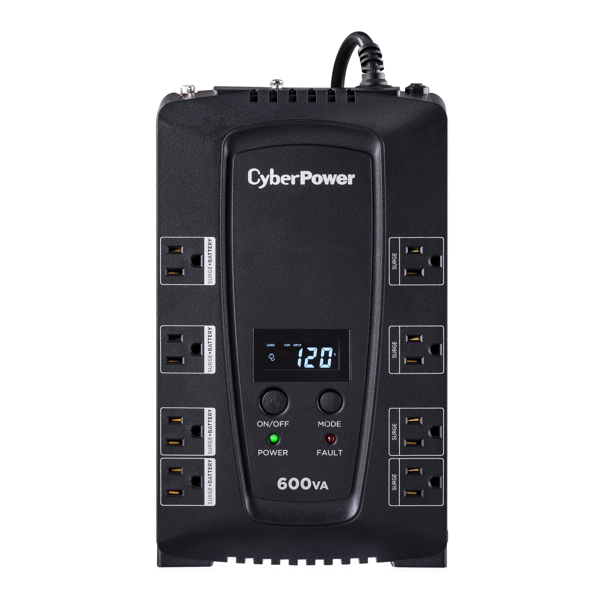 CyberPower CP600LCD Intelligent LCD UPS System, 600VA/340W, 8 Outlets, Compact