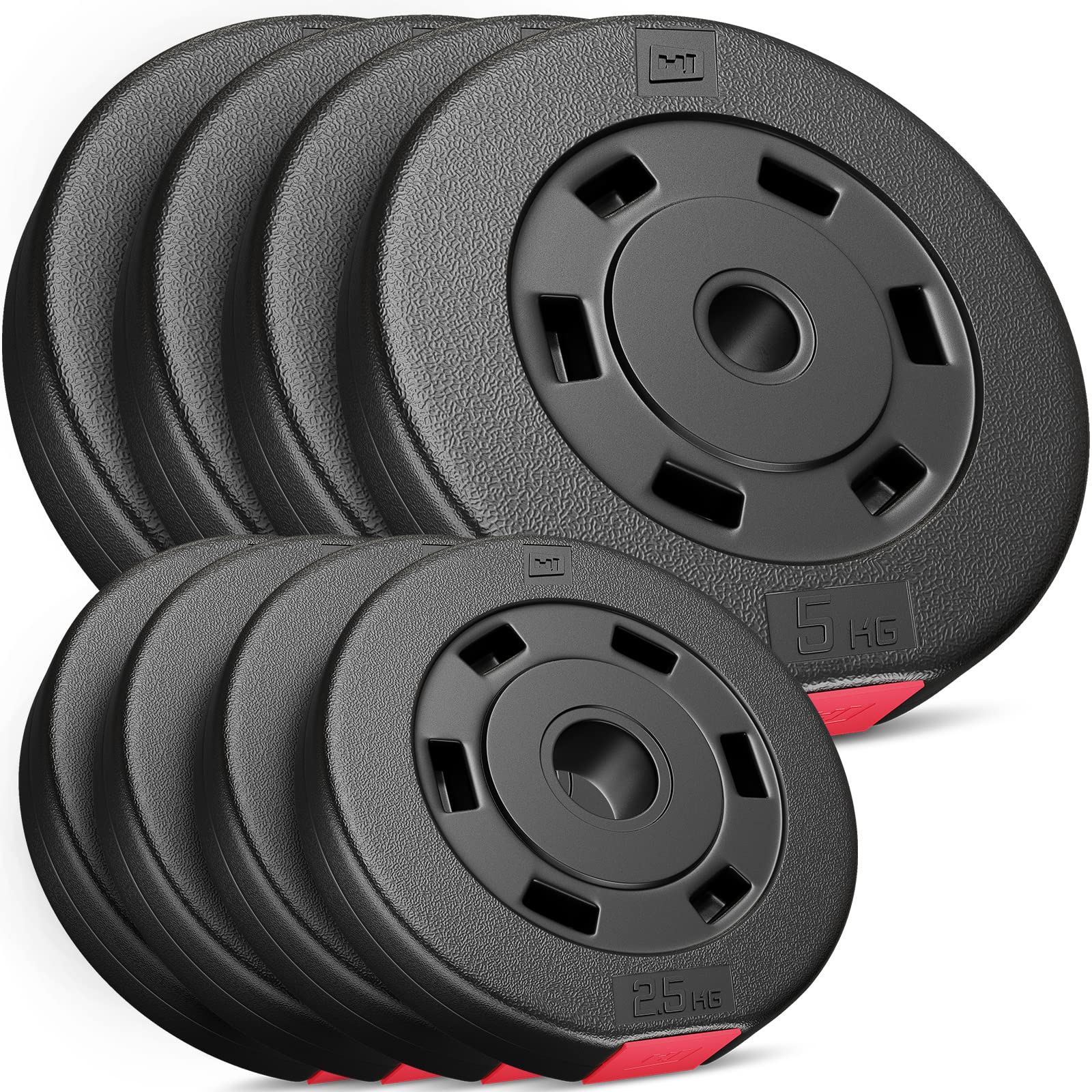 Hop-Sport Hantelscheiben Set 30 kg | Kunststoff Gewichtsscheiben|Bohrung Ø 30/31 mm | für Langhantel & Kurzhantel | bodenschonend | Krafttraining zuhause