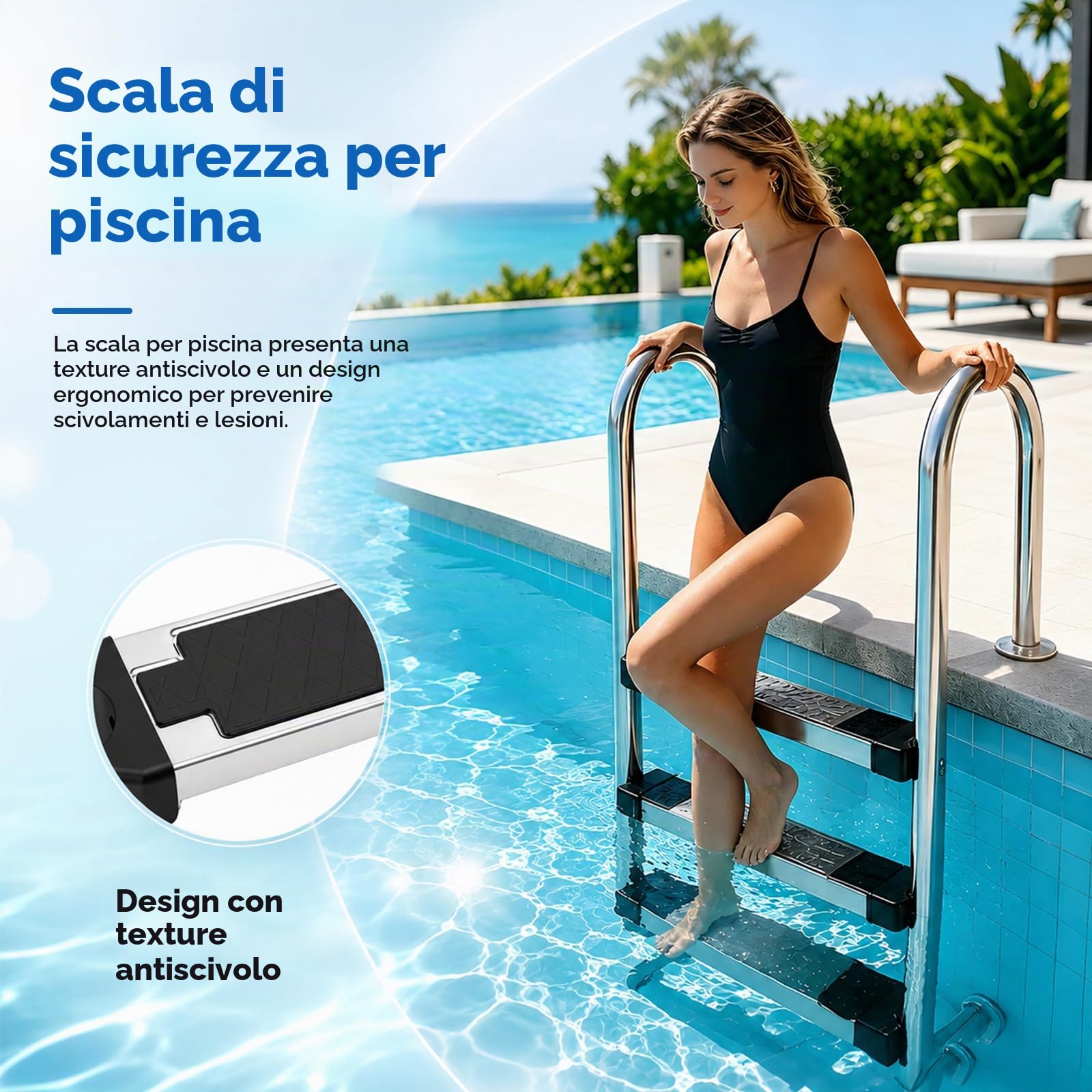 Gradini per Scalette Piscina, Set 2 Gradini Antiscivolo Gradino Ricambio in Acciaio Inox Pedale Universale per Scalette Accessorio Antiscivolo Ricambi per Gradino