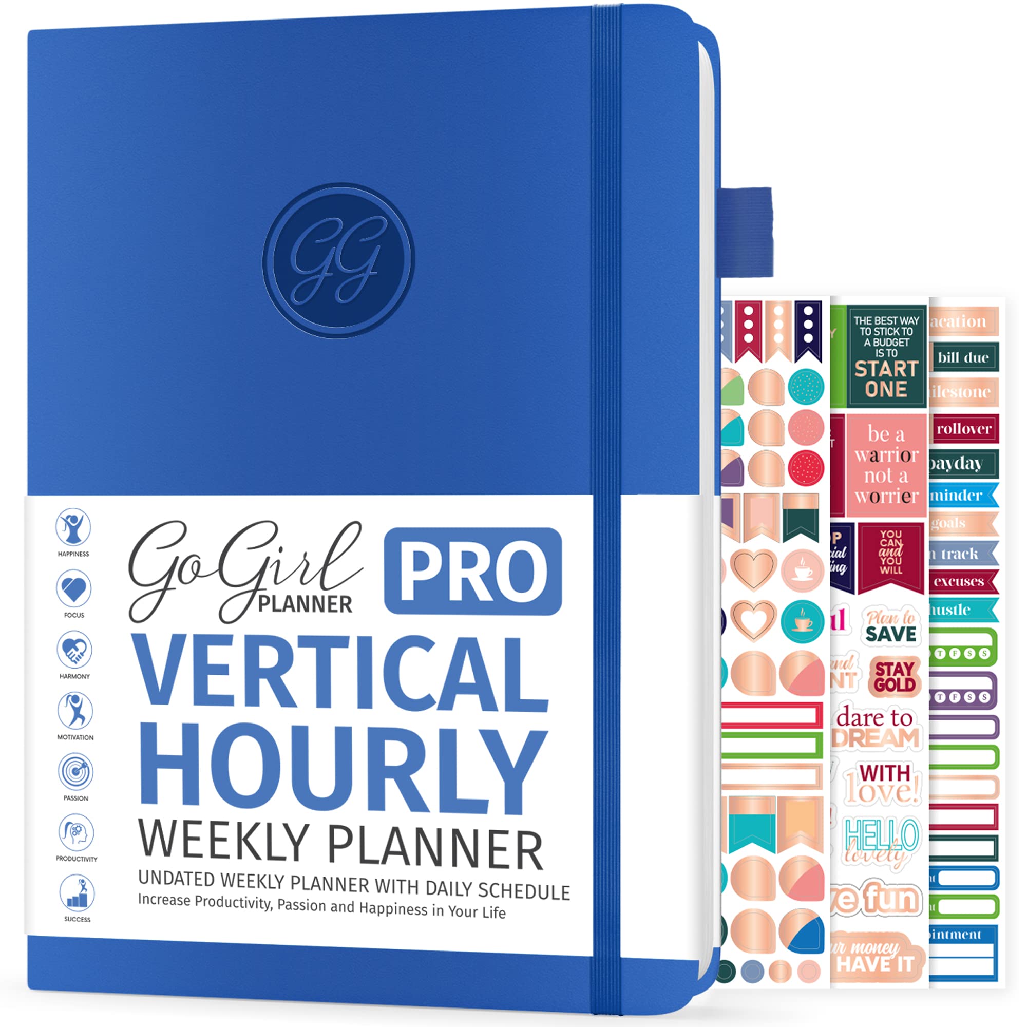 GoGirl Planner PRO Schedule - Undated Planner with Hourly Time Slots, Monthly, Weekly & Daily Organizer, Appointment Book for time Management, 7"x10"