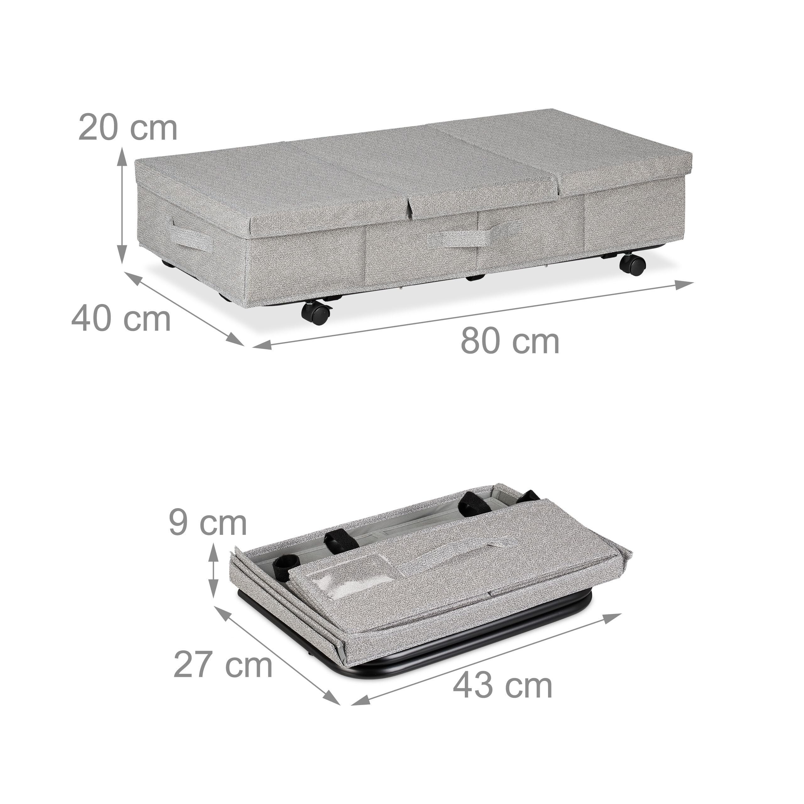 Relaxdays Set 2 Custodie Sottoletto, Organizer sotto Letto con Ruote, Contenitori Vestiti, Stoffa, 20x80x40 cm, Grigio