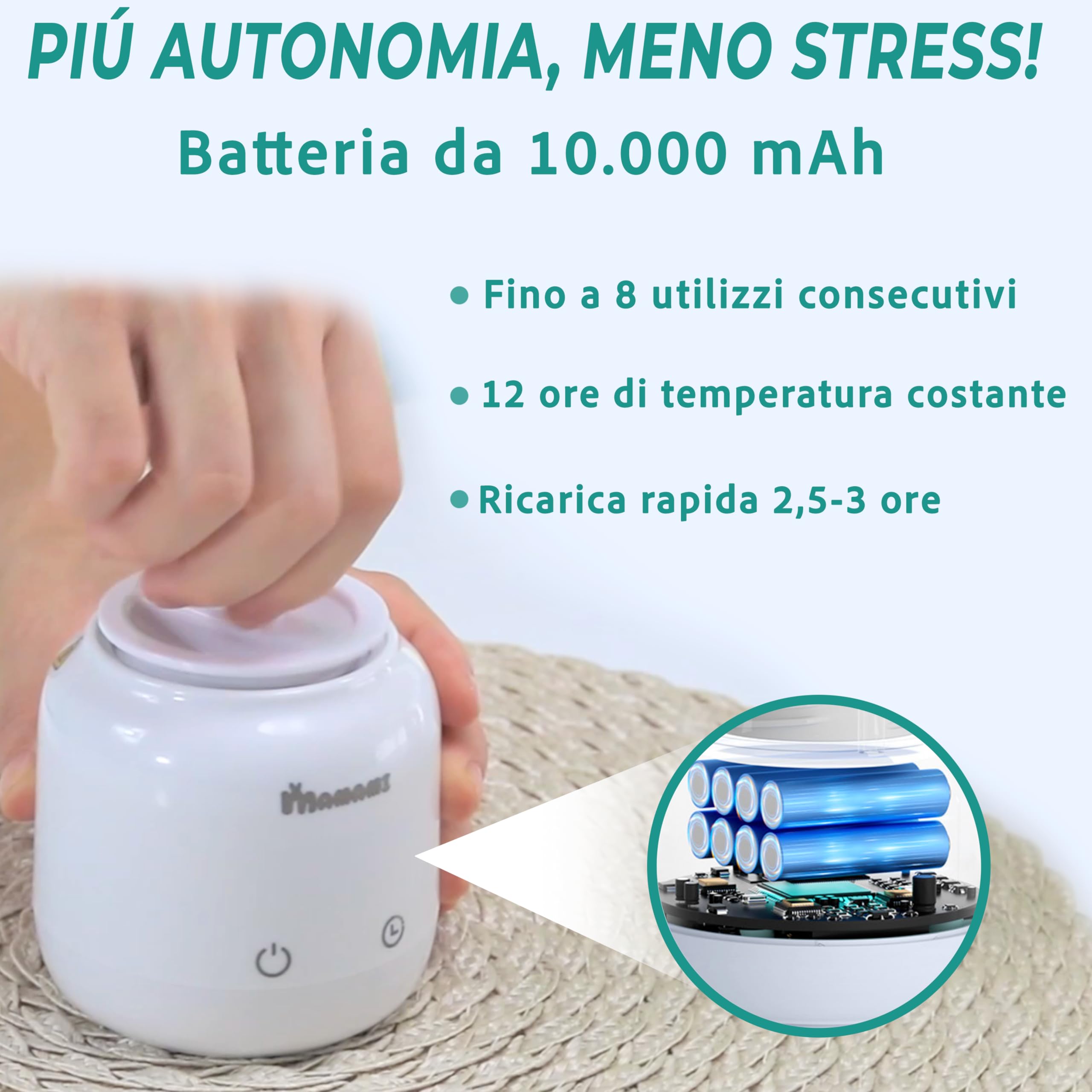 MAMAMI® Scaldabiberon Portatile senza fili, Nuova Funzione Timer Integrata, Compatibile con i migliori brand, Scaldabiberon Portatile, Scalda il latte in 2 minuti, Con Moneta Decisionale