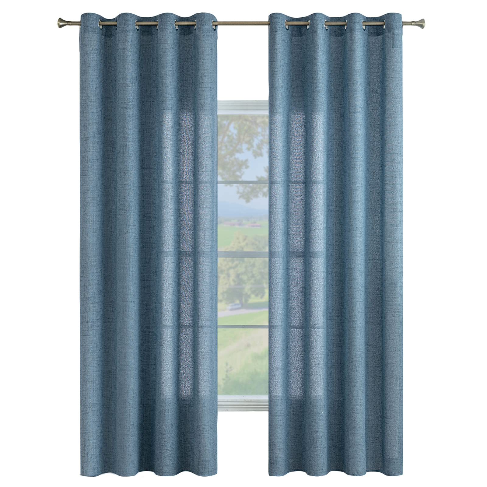 Zasłony do salonu MIULEE, lniane zasłony z przelotkami, zasłony boho z przelotkami, półlniane zasłony, zestaw 2 sztuk, 245 x 140 cm (wys. x szer.), kolor niebieski
