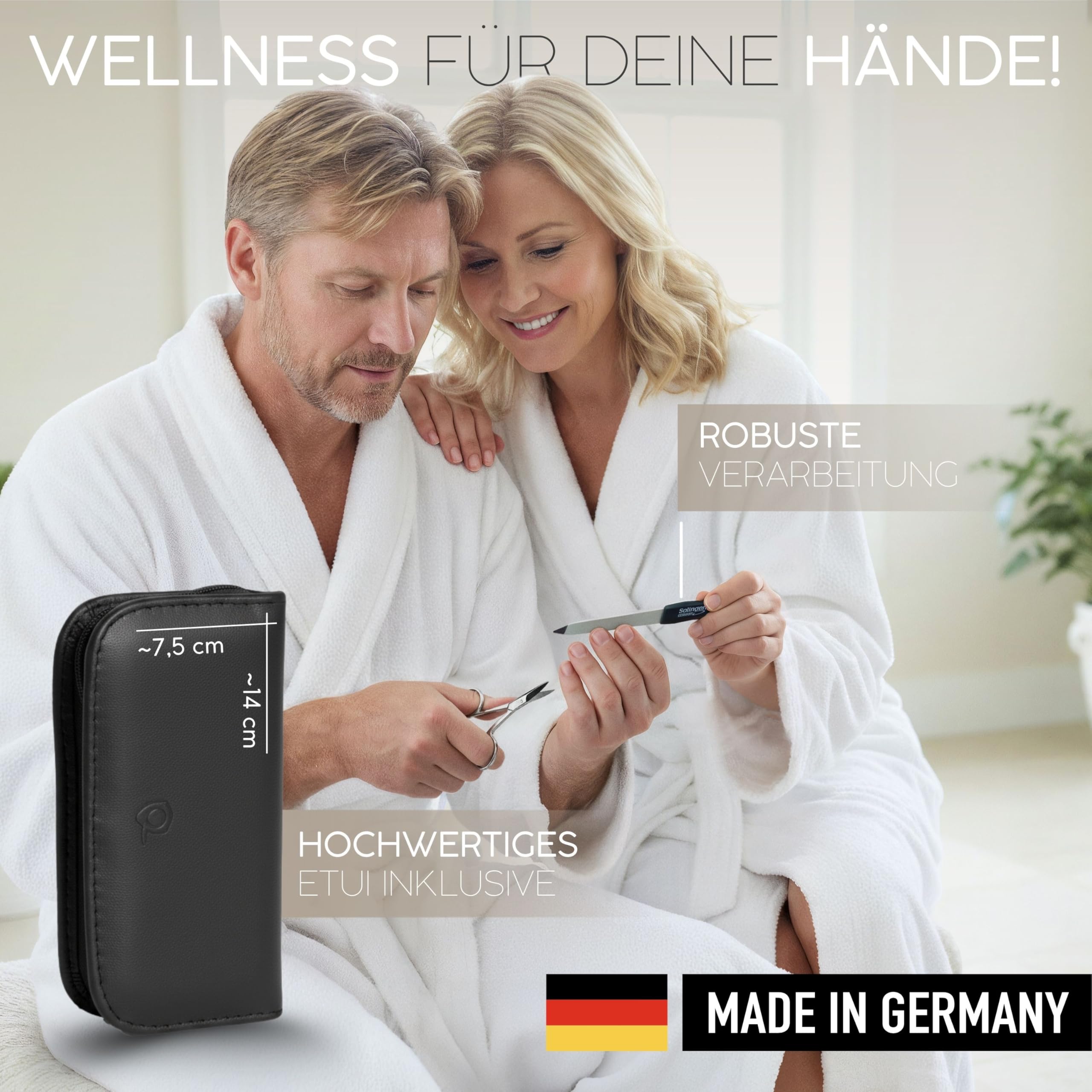 Maniküre Set Solingen mit Top Preis/Leistung - Kunst-Leder Etui handlich und weich - 6teiliges Nagelset für Damen und Herren marQus aus glanzvernickeltem poliertem Stahl