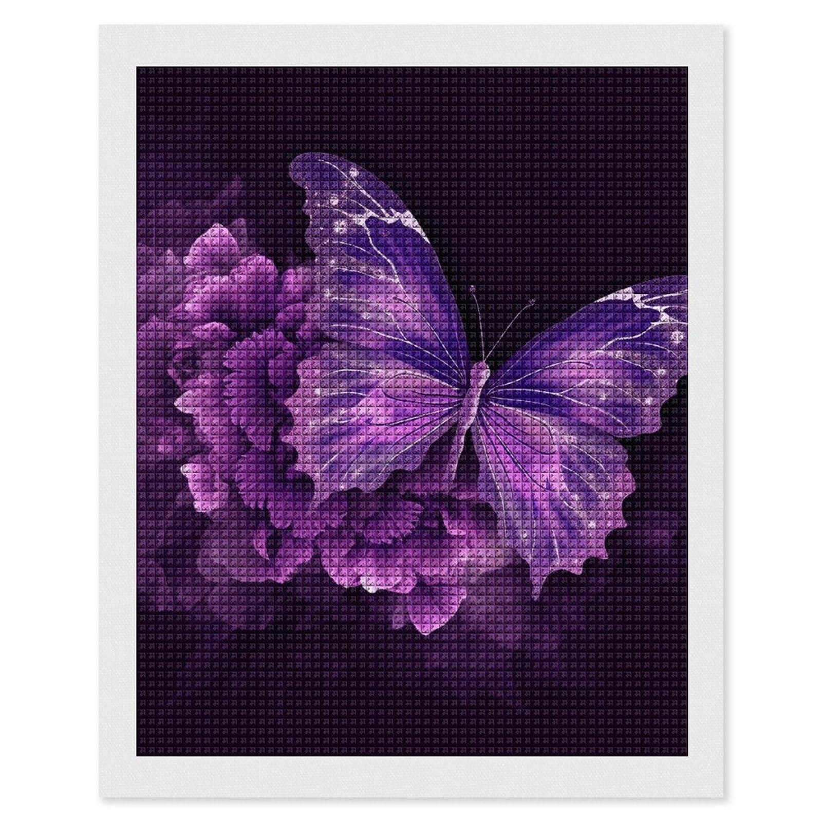 Beautiful Purple Butterfly Floral Diamond Art Kits for Adults, DIY 5D Diamonds Painting Kits for Beginner, Round Full Drill Diamond Dots Painting, 16"x20" Diamonds Pictures Gem Art And Crafts Wall Dec