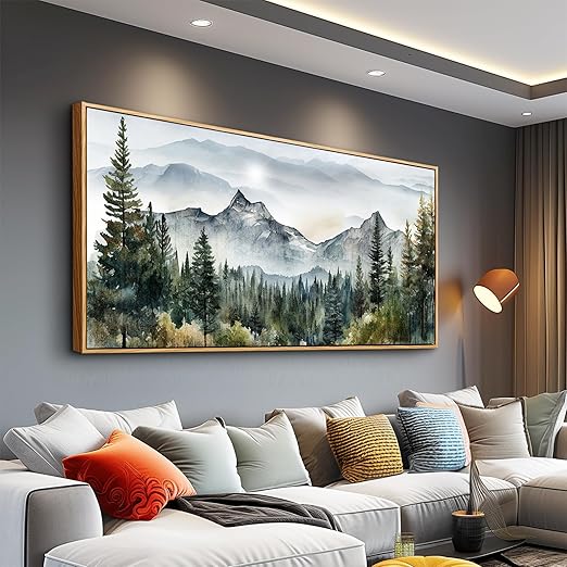 hyidecorart Large Wall Decorations For Living Room Wood Framed Canvas Wall Art For Bedroom Office Wall Decor Abstract Mountain Scenery Paintings Wall Pictures Artworks Ready To Hang Home Decoration