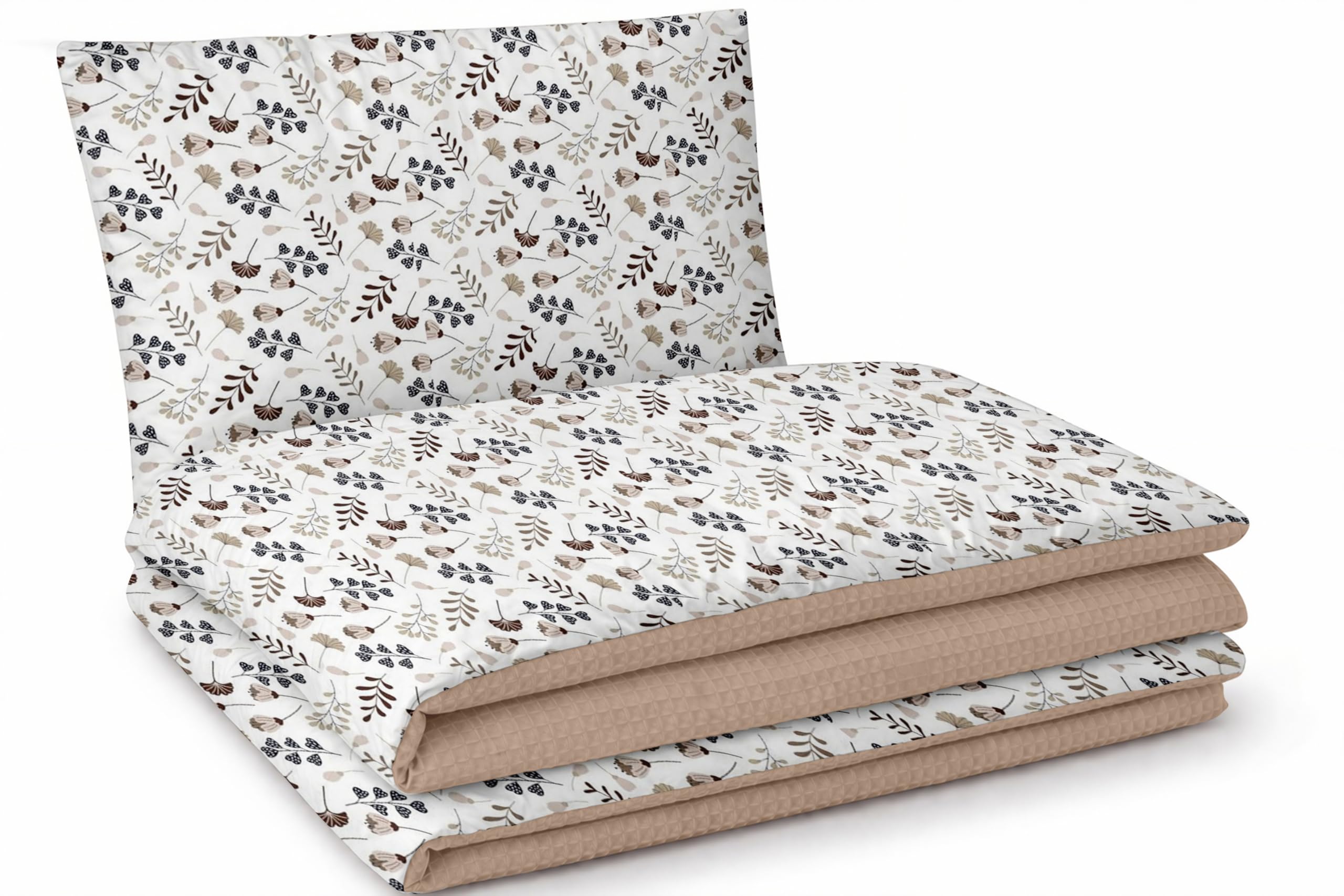 Babynest Nestchen Baby Set für Neugeborene – 5-teilig – Kuschelnest aus 100% Baumwolle & Waffelpique – Babykokon tragbar – für Babybett, Kinderbett & Kinderwagen – OEKO-TEX - Zweige und Braun