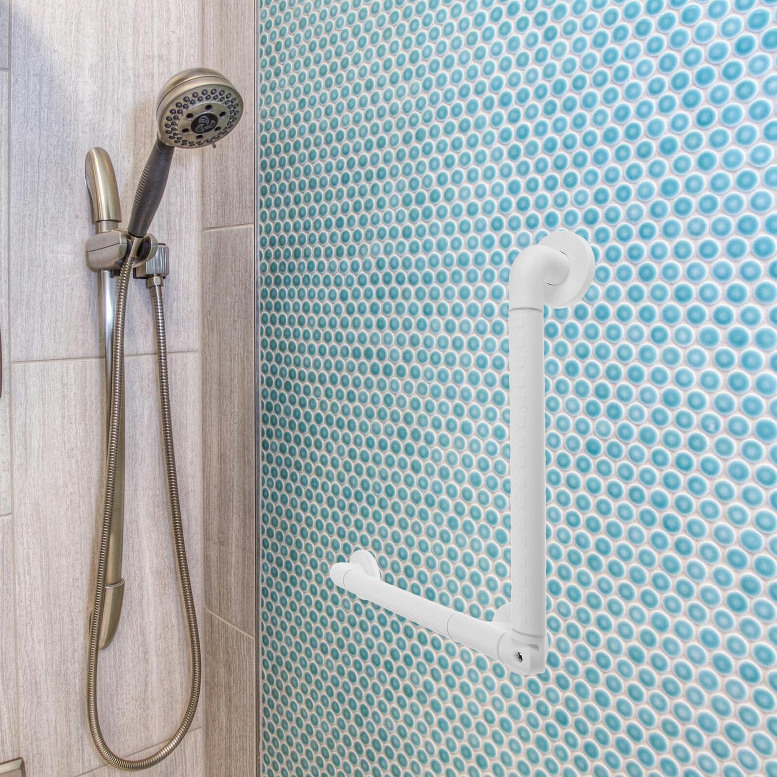 WOONEKY Barra de Seguridad para Baño Inoxidable Antideslizante Asidero Giratorio Multifunción para Ducha Soporte Firme para Personas Mayores y Discapacitados para Bañera y Wc Montaje