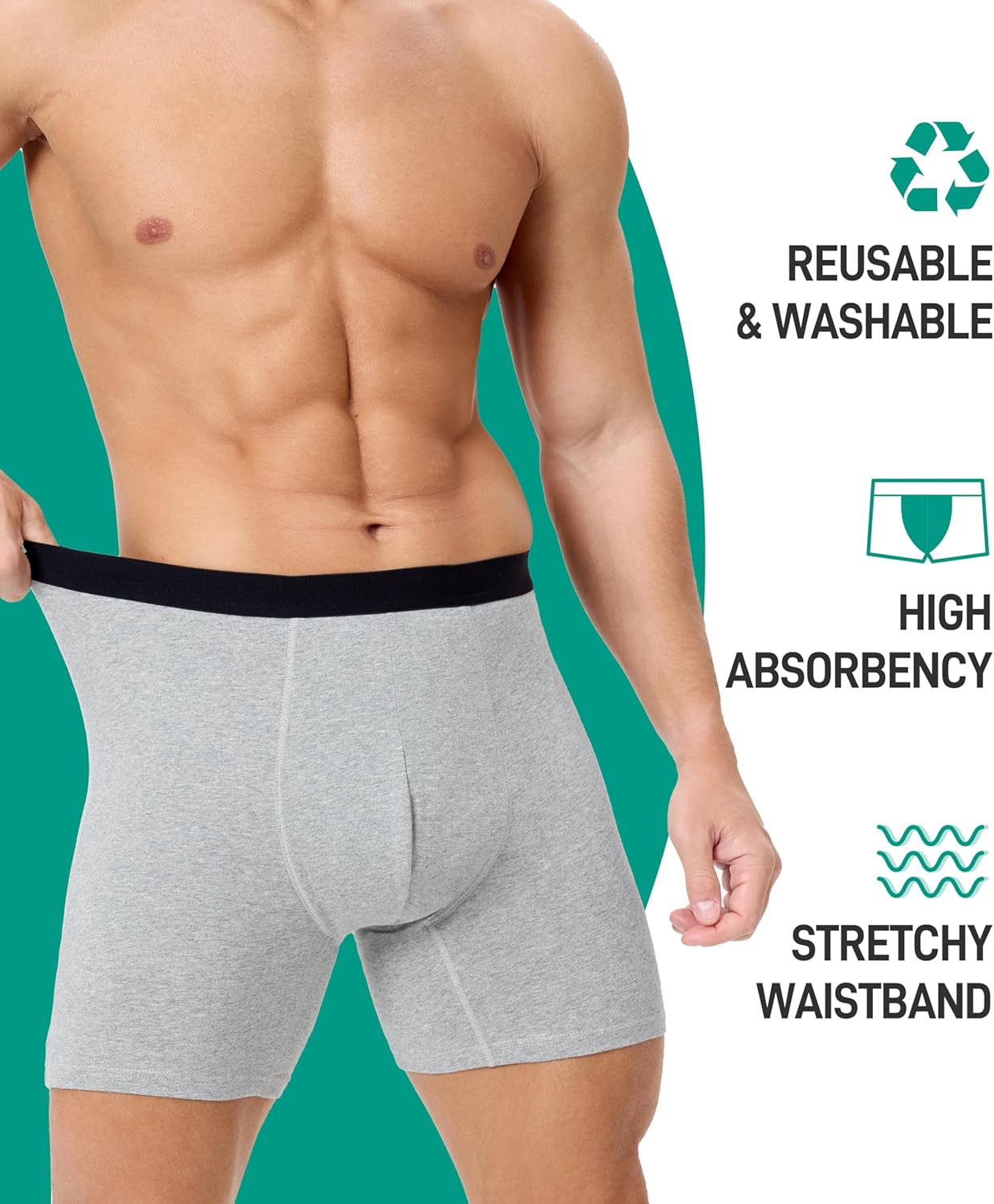 Incontinence Underwear for Men 150ML Absorbent Washable Reusable Heavy Flow Bladder Cotton Leak Proof Protective Boxer Briefs 5 Pack (Multicolor02, Large) Multicolor02 Large
