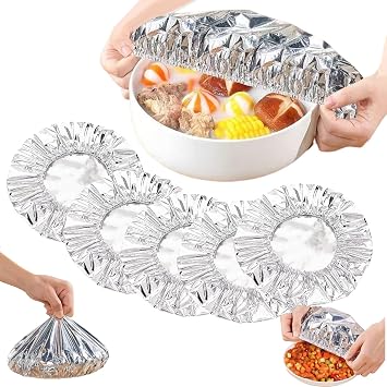 50 Pcs Reusable Aluminum Foil Food Covers Insulated Food Cover 110C Heat Resistant Elastic for Meals Vegetables Fruits Leftovers for Kitchen Reusable Picnic Restaurant Home
