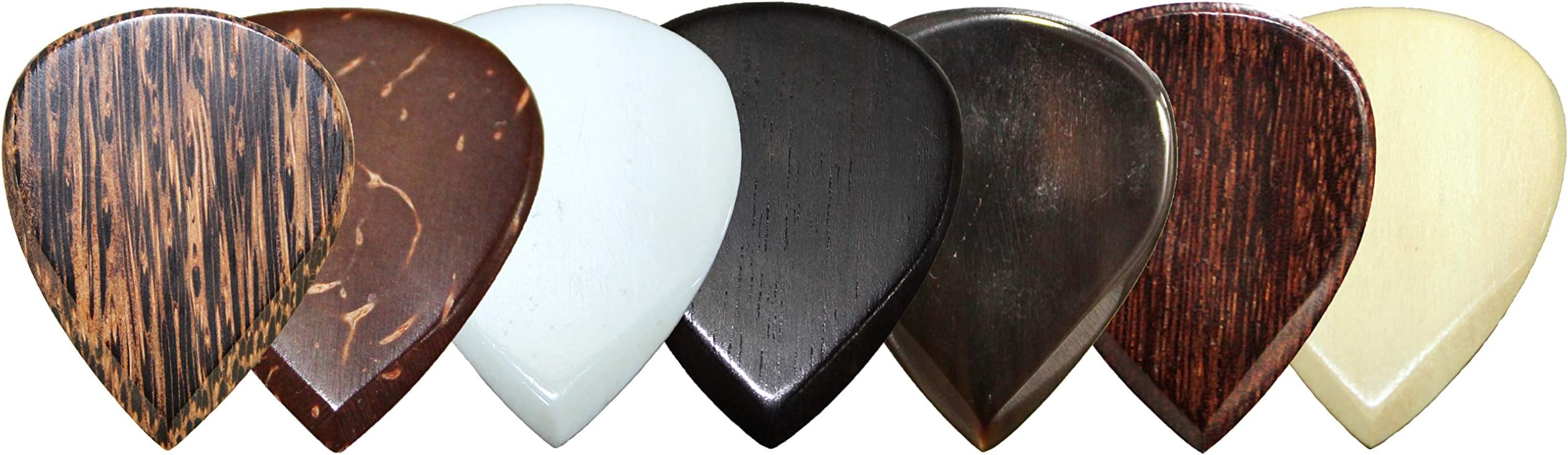 XL Jazz Exotic Sampler Guitar Picks Plectrums Value Pack for Archtop Jazz Guitar & Electric Guitar Made from Palmwood, Coconut, Bone, Ebony, Horn, Tamarind & Haldu