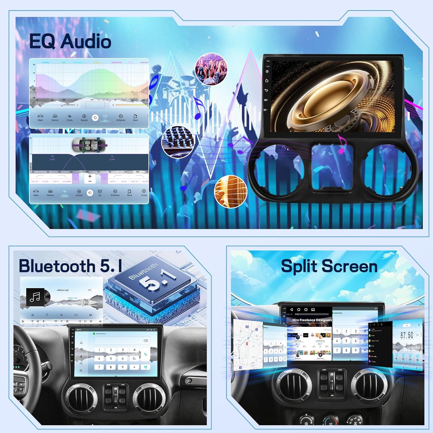 Qualcomm 8 Core 4+64G Radio for Jeep Wrangler 2015 2016 2017, 10 inches Touch Screen Wrangler Android Car Stereo, Carplay/Android Auto/Bluetooth 5.1/SWC/FM RDS