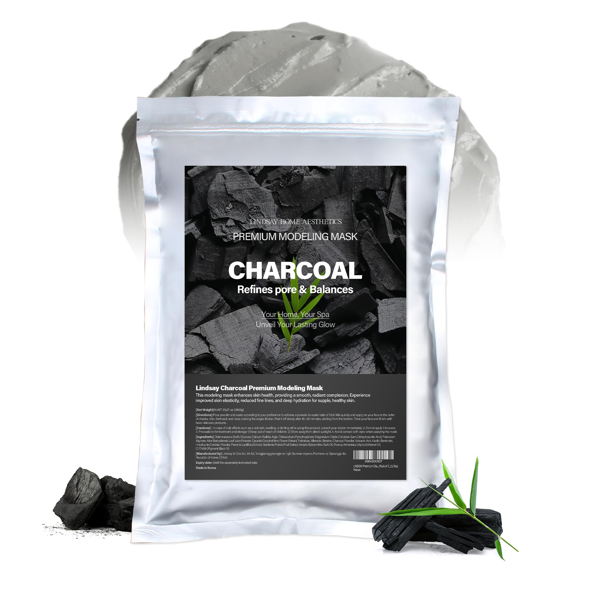 LINDSAY HOME AESTHETICSPremium Charcoal Modeling Pack | Organic Charcoal Powder Facial Mask | Hydrating & Deep Pore Cleansing Mask | Charcoal Face Mask | Clay Mask Skin Care (Pack of 1, 2.2 lbs)