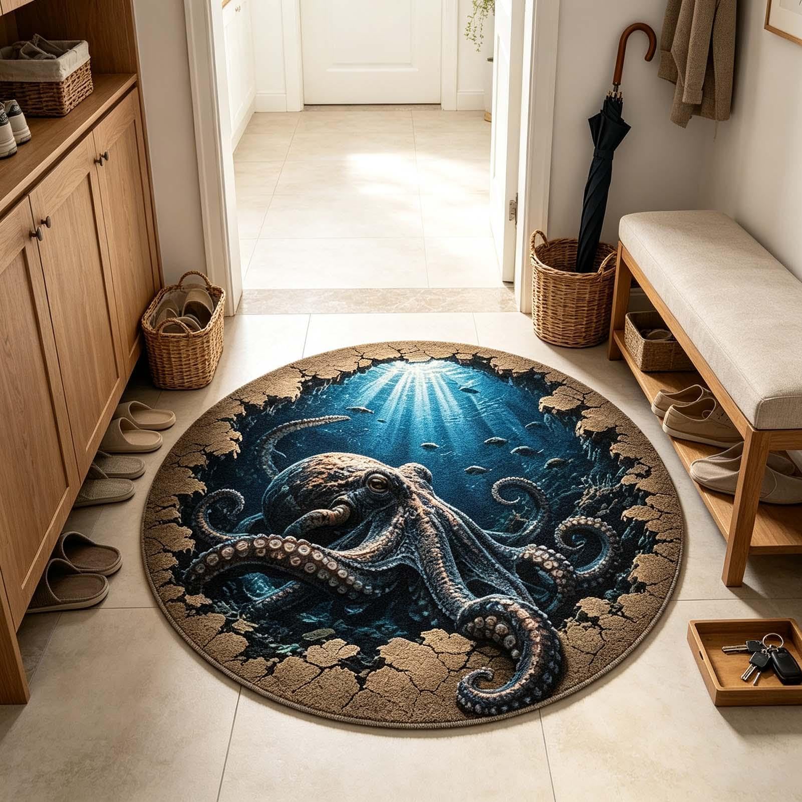 Alfombra Bajo El Mar Antideslizante Suave de Animales Marinos con Ilusión