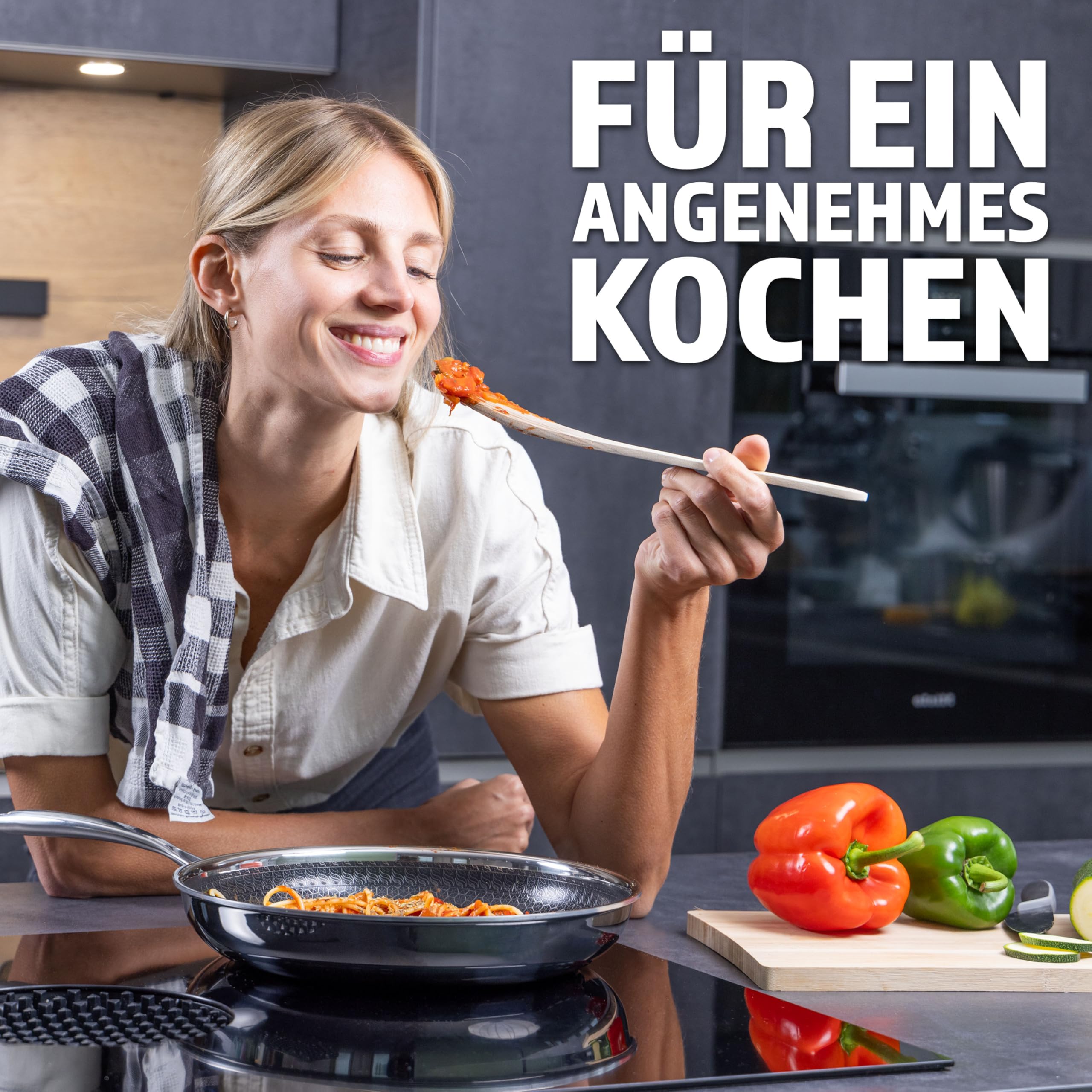 STEFFS® BRATPFANNE mit Waben 28 cm kratzfeste Antihaft Beschichtung - Pfanne alle Herdarten einfache Reinigung Geschenkidee perfekte Bratergebnisse ofenfest Induktion ergonomischer Griff