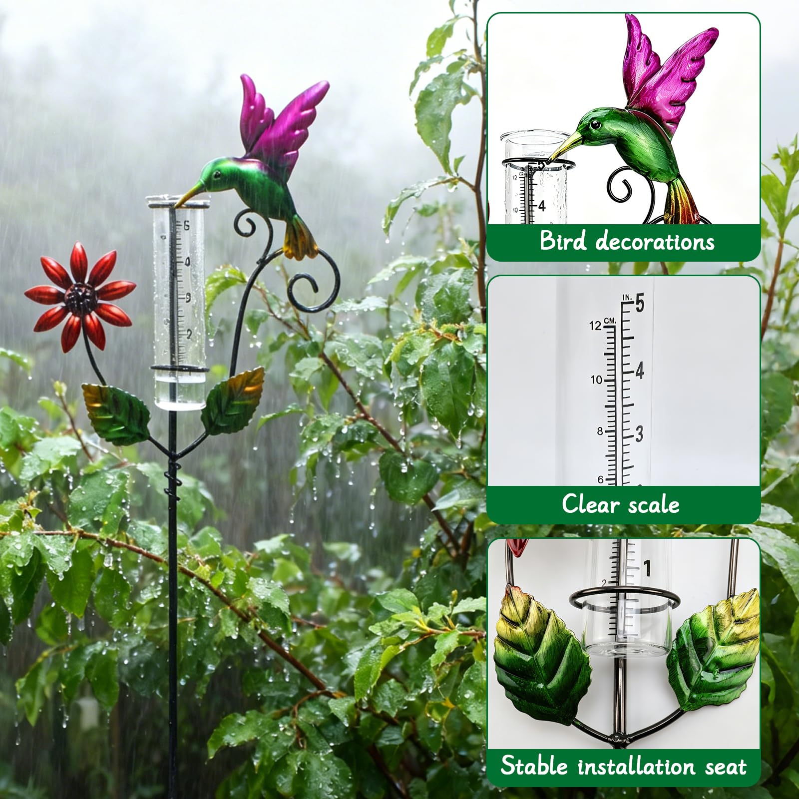 Regenmesser Glas 12cm/5in, Regenmesser für Garten und Rasen, zur Regenwassermessung, Geschenk für Gartenliebhaber