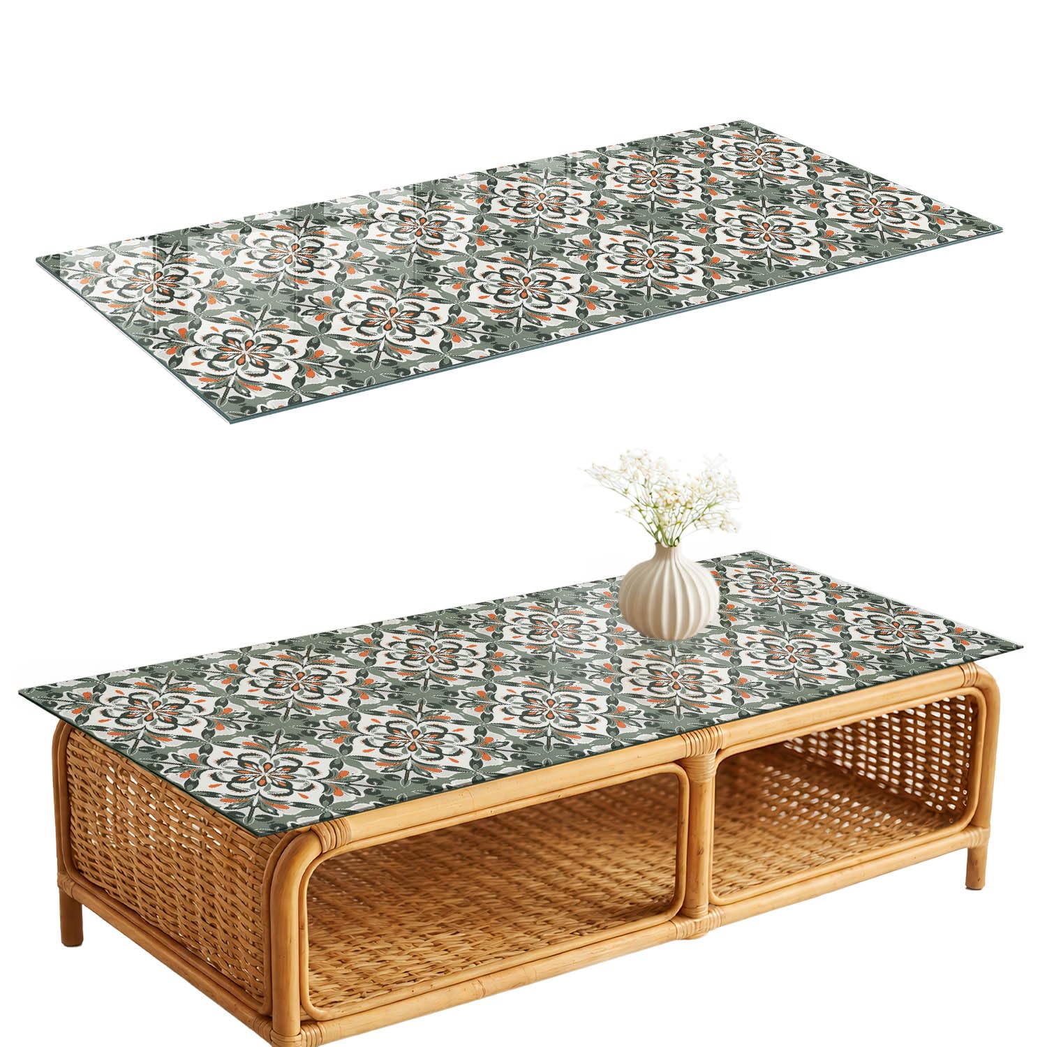 Placa de Cristal 125x50 cm | Rectangular | Bordes Pulidos | patrón clásico | Pies Antideslizantes | Vetro Temperato | para la Cocina y Salón | con Impresión Decorativa