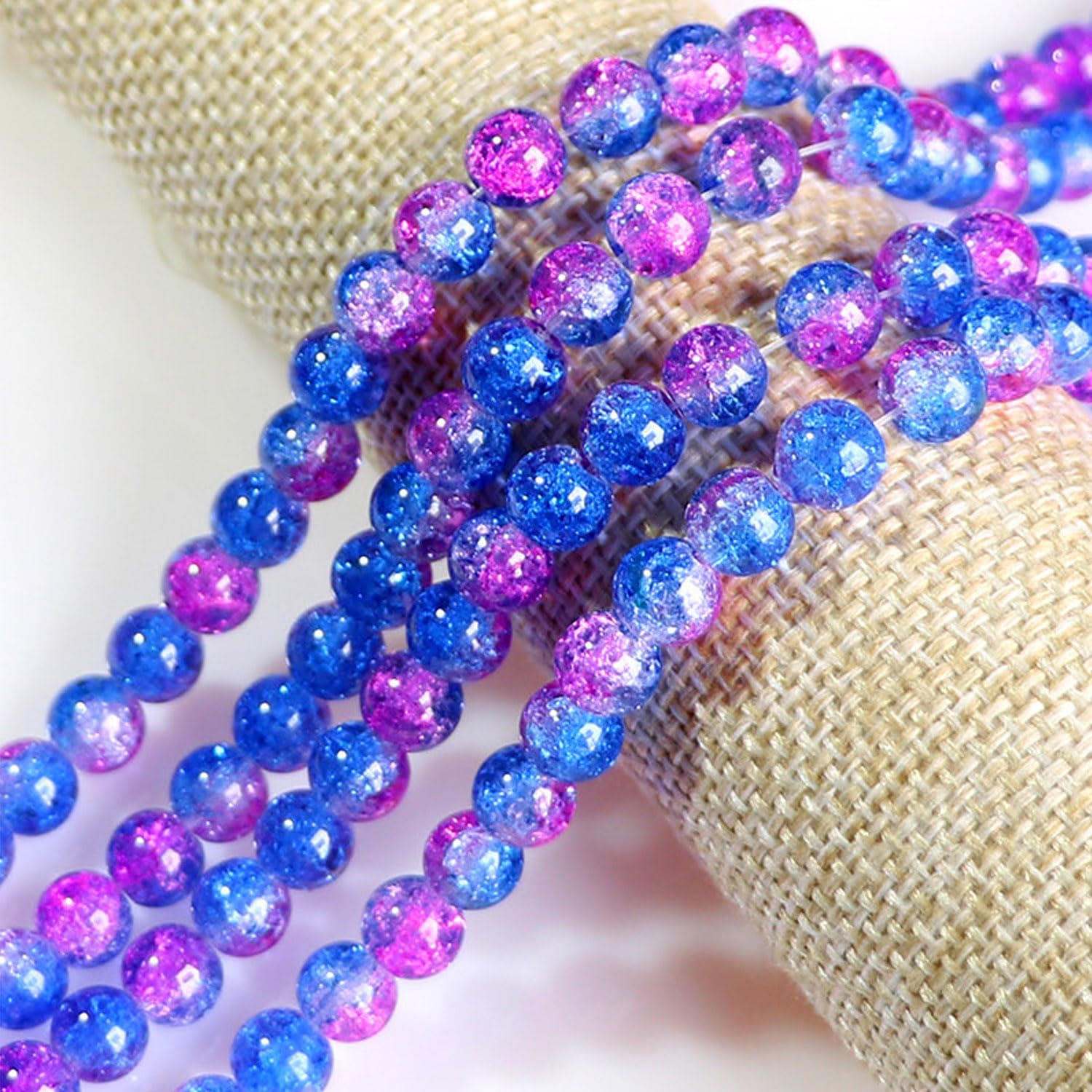 CrzBeadss 265pcs Crackle Glass Beads, 6mm Crystal Glass Beads for Jewelry Making, Round Spacer Beads, Crafts Crystal Beads Bulk Loose Beads for DIY Craft Earring Necklace Bracelet Jewelry Blue