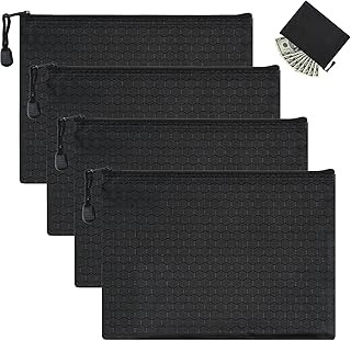Geldtasche, 4 Stück Geldtaschen Banktasche, 24 x 18 cm Geldmappe A5, Wasserdichte Bankmappe mit Reißverschluss, Dokumententasche Schwarz für Haushalt, Business, Schule