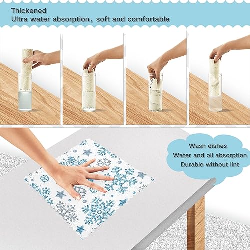 Miniatura 4 de KLL Christmas Pattern Silver Kitchen Towels and Dishcloths Restaurant Hawaiian Tea Towels Kitchen Hand Towels Terry Dish Cloths