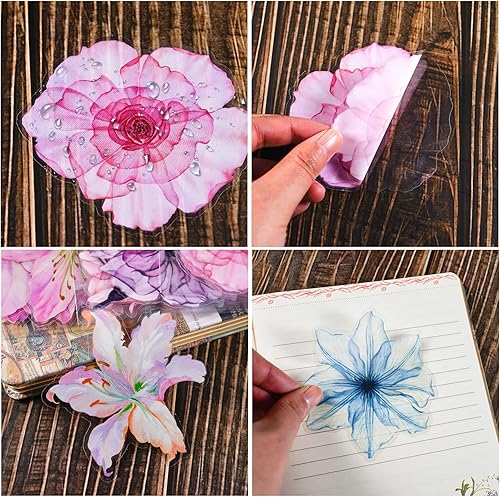 Miniatura 5 de 40 calcomanías de flores transparentes impermeables de gran tamaño, calcomanías naturales vintage, calcomanías de serie de flores, calcomanías