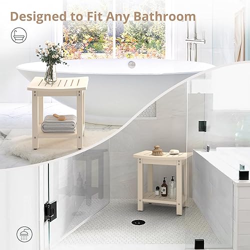 Miniatura 3 de LUE BONA Banco de ducha de polietileno, taburete de ducha negro para ducha interior, impermeable, taburete de ducha de baño, spa, taburete de pie