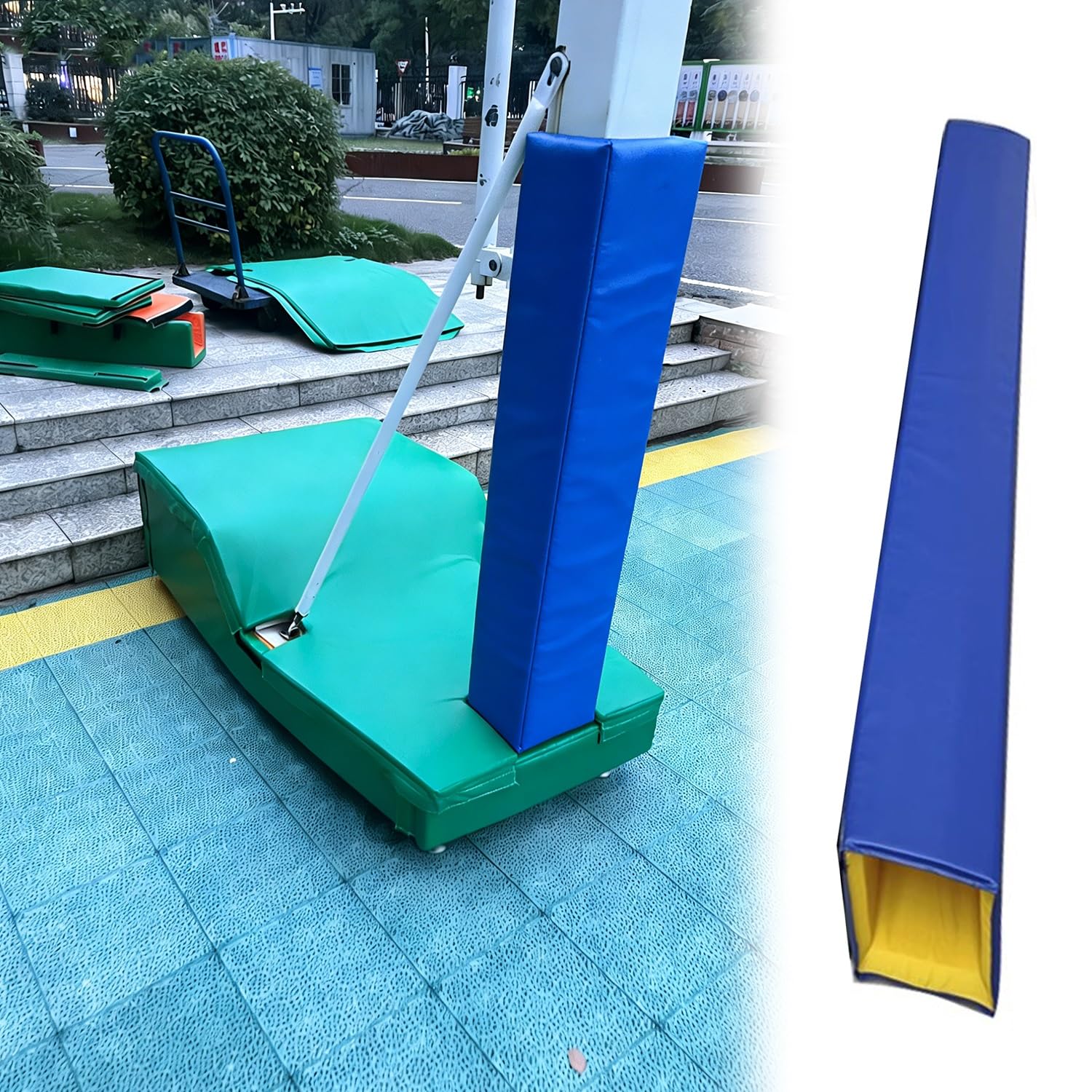 Protección para poste de baloncesto azul para entrenar seguro en el sótano o la escuela