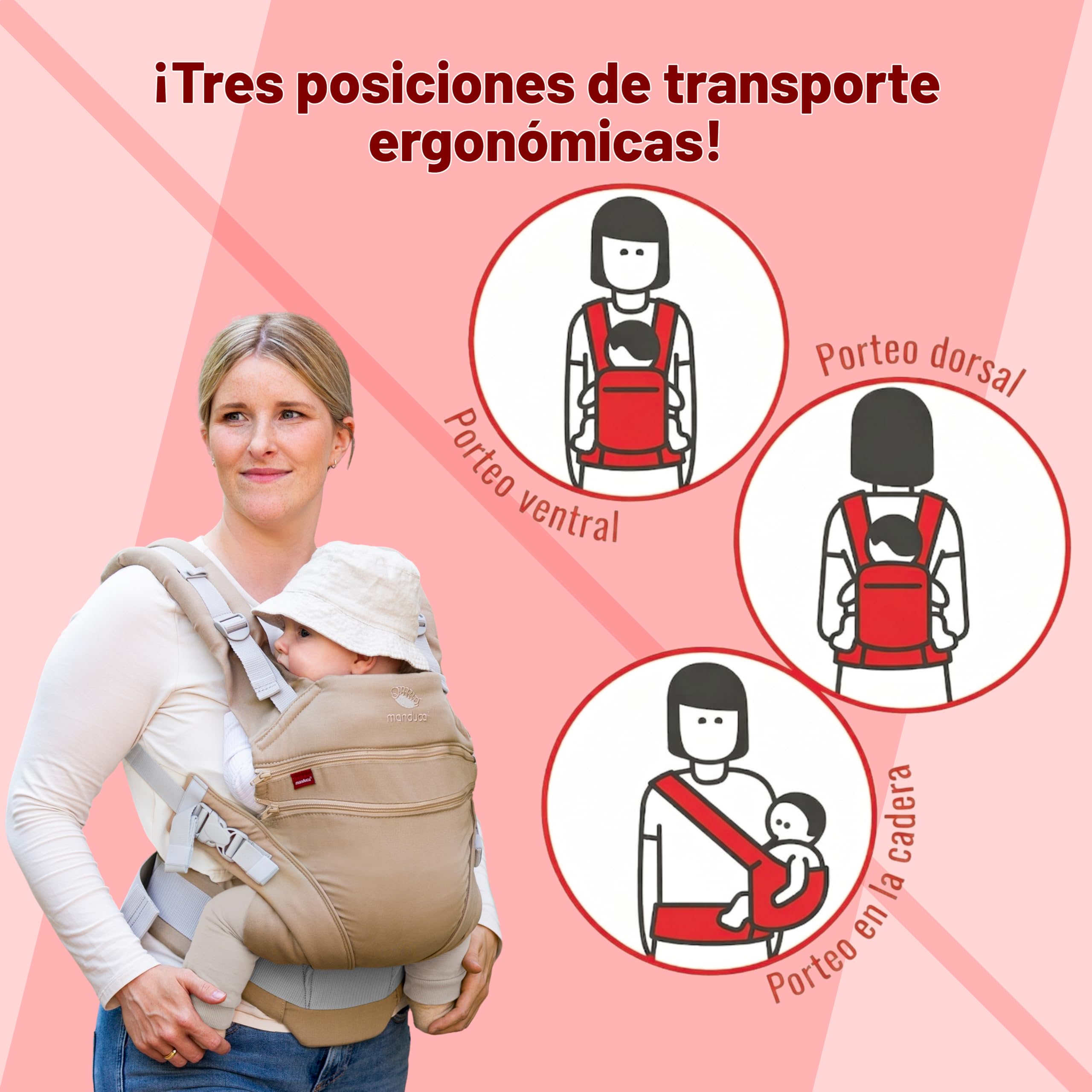 manduca Portabebés XT: portabebés todo en uno para recién nacidos a partir de 3,5 kg y niños pequeños de hasta 20 kg, portabebés ergonómico con puente ajustable, talla única, gris-blanco