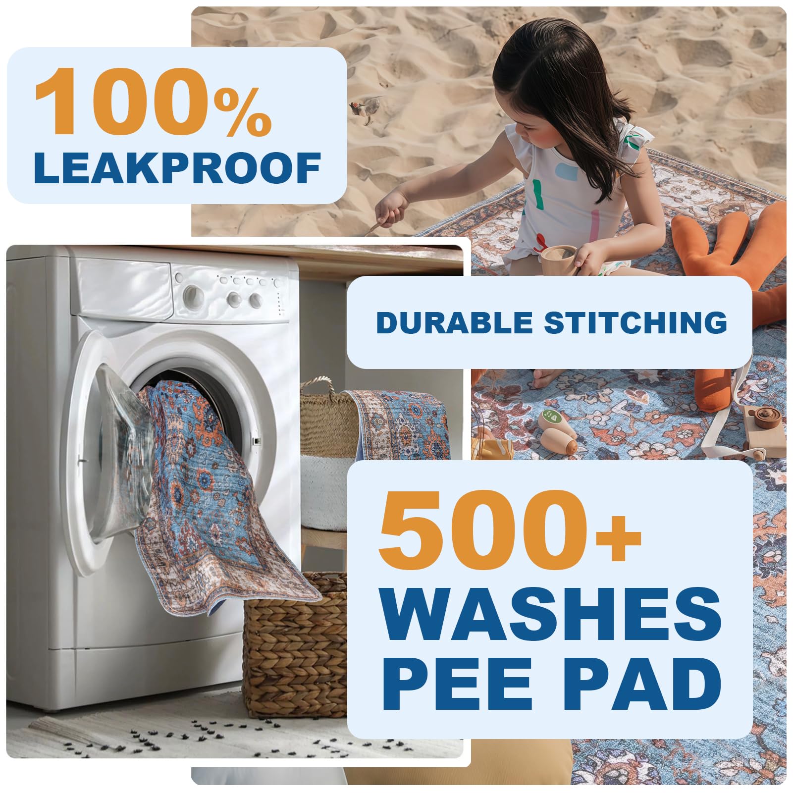 BomDa Tappeti Lavabili per Cani, 2 Pezzi Tappeti Assorbenti Riutilizzabili, Tappetino per Addestramento del Cane, Gatti, Conigli, Porcellini d'India, Antiscivolo (Pattern 1, 91.5x104cm)