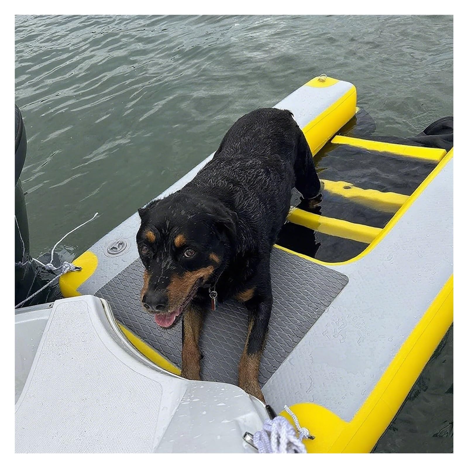 MZZKFC Inflatable Dog Water Ramp, Lightweight Floating Dog Boat Ramp for Large Dogs Up to 232lbs, Foldable Dogs Pool Float with EVA Anti Slip Pad, Lake/Dock(Yellow)
